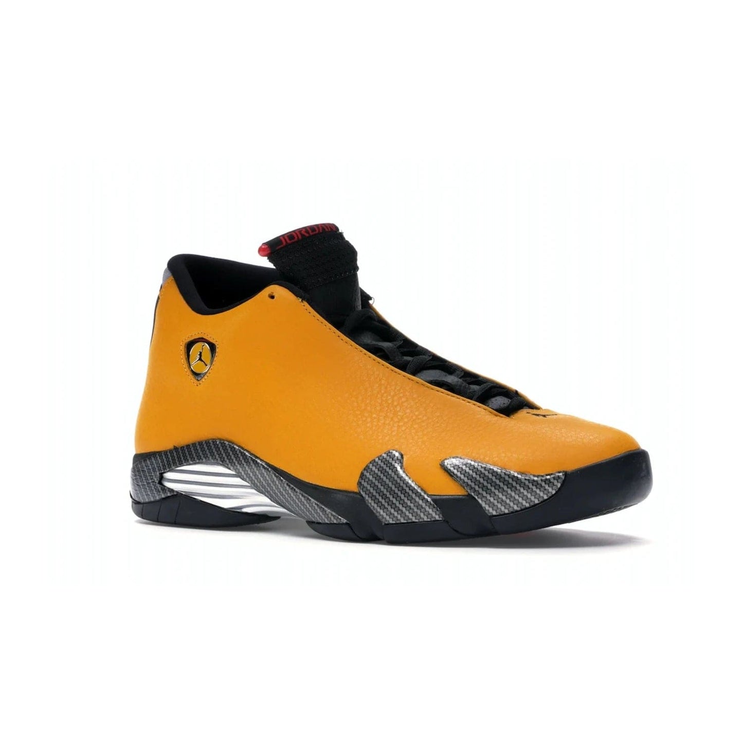 Jordan 14 Retro University Gold - Image 4 - Only at www.BallersClubKickz.com - Air Jordan 14 Retro University Gold: High-quality leather sneaker with Jumpman, tongue & heel logos. Zoom Air units & herringbone traction for superior comfort. University Gold outsole for stylish streetwear.