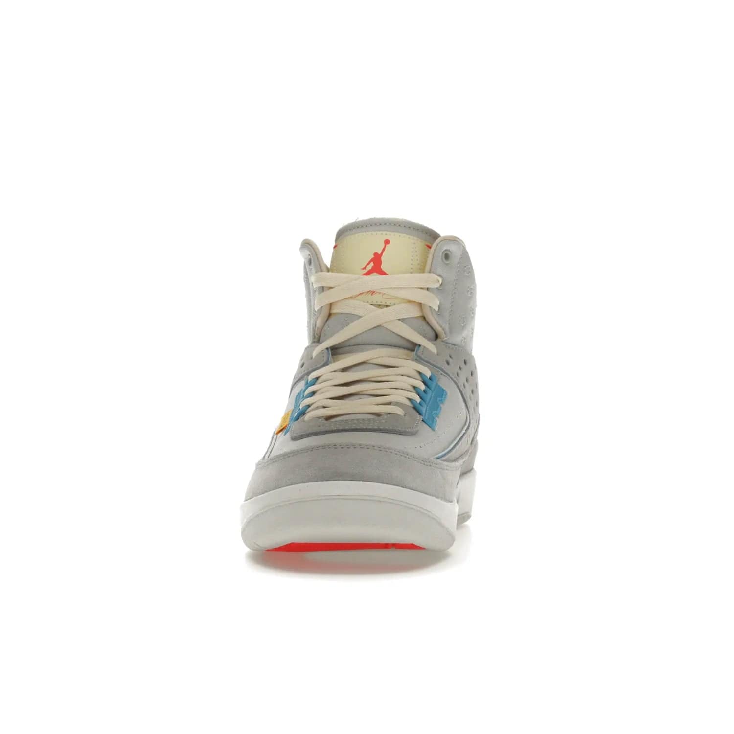 Jordan 2 Retro SP Union Grey Fog - Image 11 - Only at www.BallersClubKickz.com - Introducing the Air Jordan 2 Retro SP Union Grey Fog. This intricate sneaker design features a grey canvas upper with light blue eyelets, eyestay patches, and piping, plus custom external tags. Dropping in April 2022, this exclusive release offers a worn-in look and feel.
