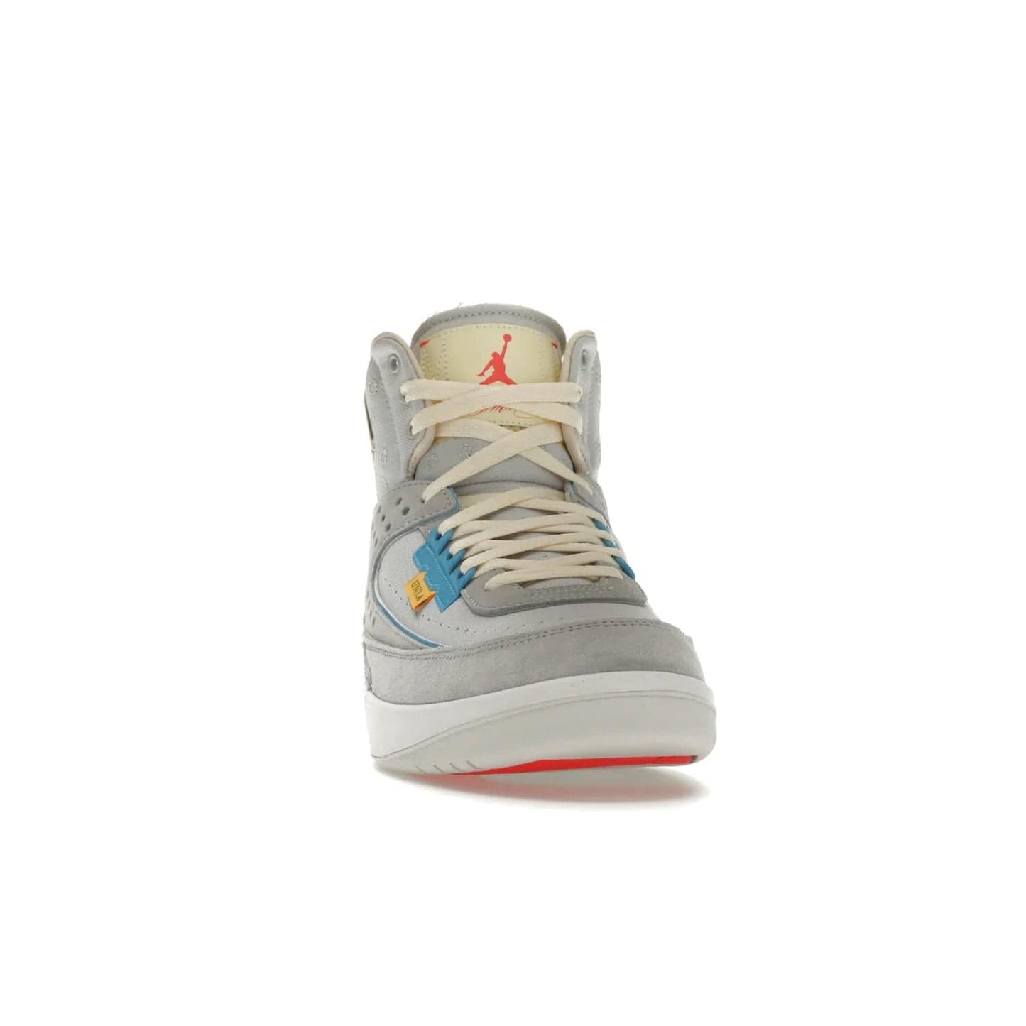 Jordan 2 Retro SP Union Grey Fog - Image 9 - Only at www.BallersClubKickz.com - Introducing the Air Jordan 2 Retro SP Union Grey Fog. This intricate sneaker design features a grey canvas upper with light blue eyelets, eyestay patches, and piping, plus custom external tags. Dropping in April 2022, this exclusive release offers a worn-in look and feel.