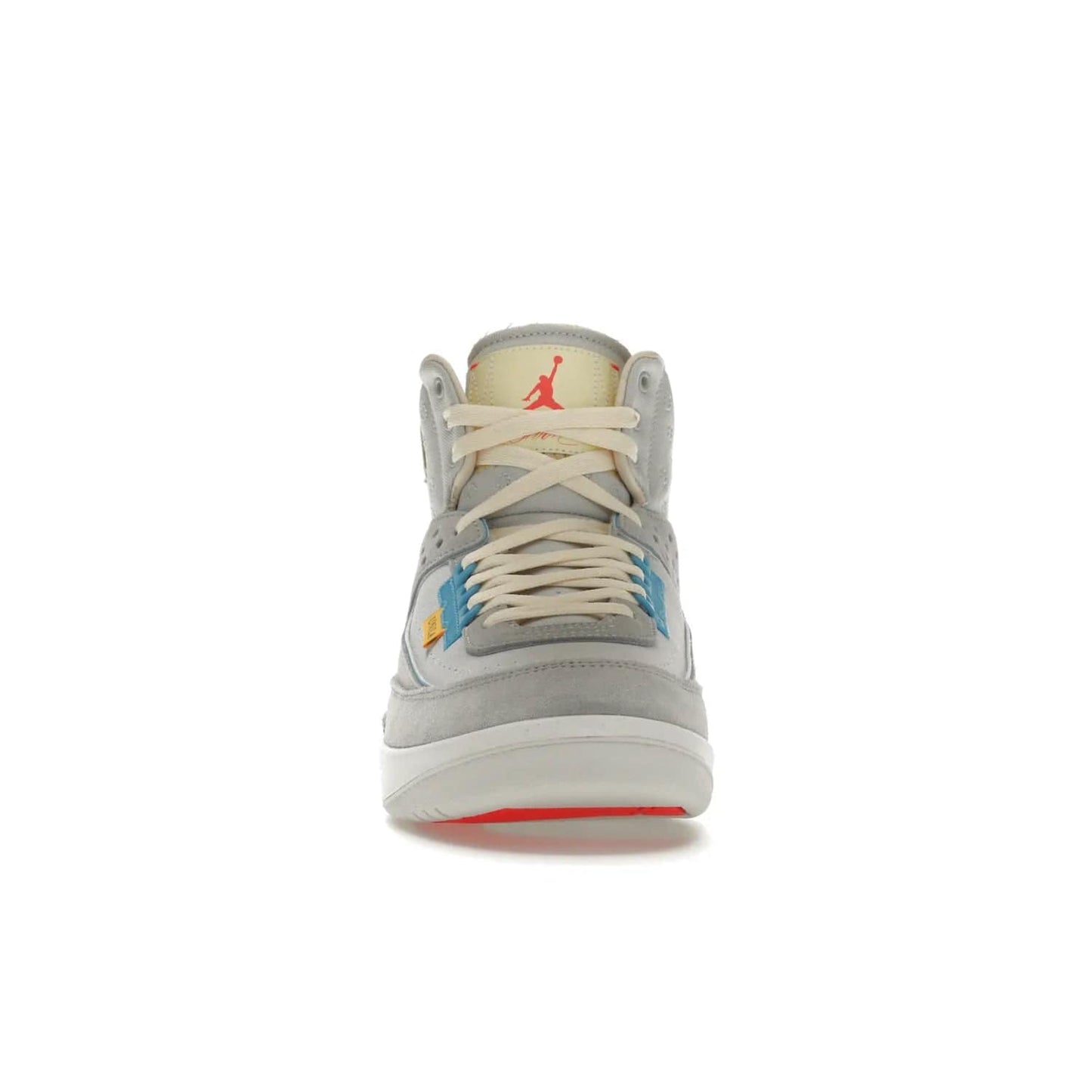Jordan 2 Retro SP Union Grey Fog - Image 10 - Only at www.BallersClubKickz.com - Introducing the Air Jordan 2 Retro SP Union Grey Fog. This intricate sneaker design features a grey canvas upper with light blue eyelets, eyestay patches, and piping, plus custom external tags. Dropping in April 2022, this exclusive release offers a worn-in look and feel.