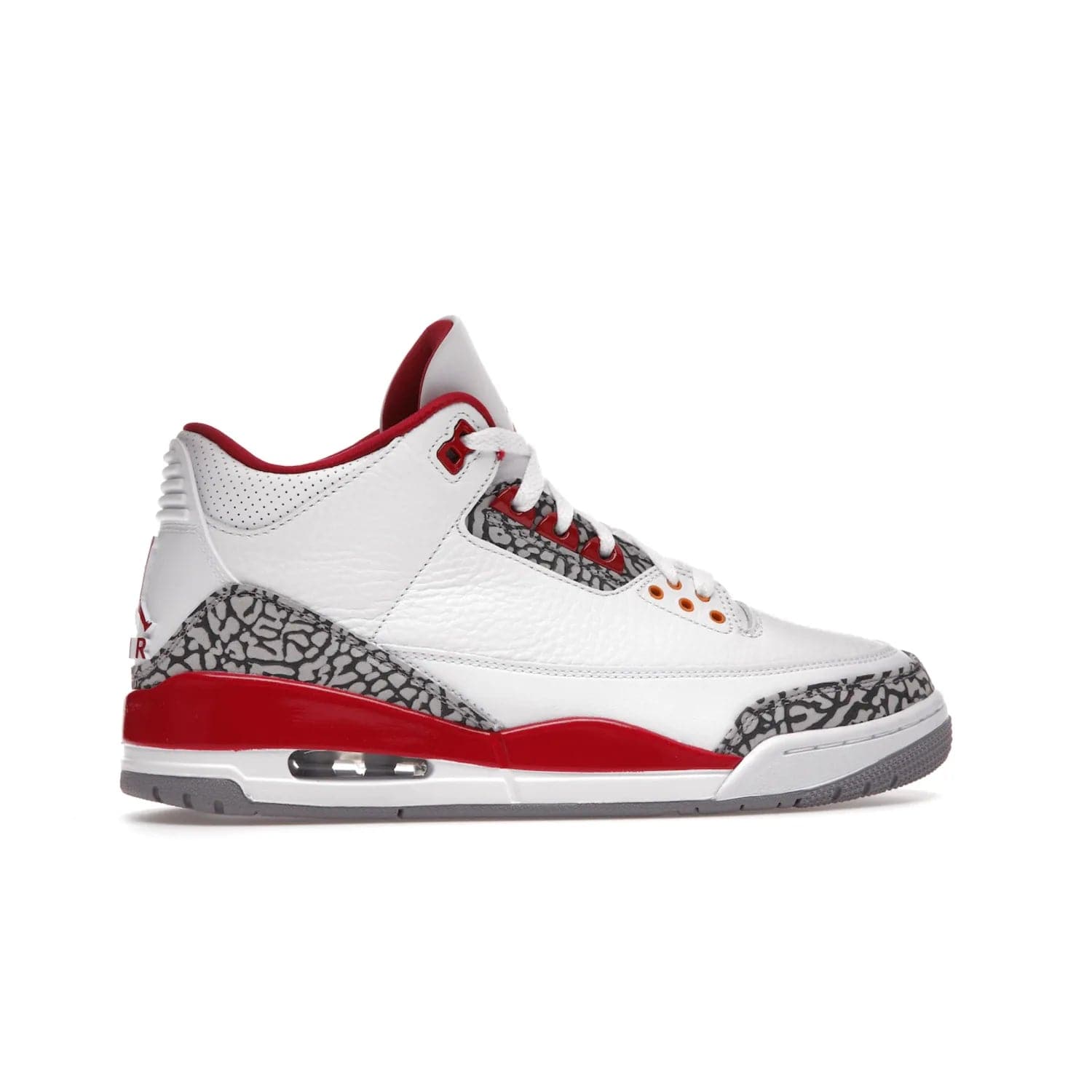 Jordan 3 Retro Cardinal Red - Image 36 - Only at www.BallersClubKickz.com - Air Jordan 3 Retro Cardinal Red combines classic style and modern appeal - white tumbled leather, signature Elephant Print overlays, cardinal red midsoles, Jumpman logo embroidery. Available Feb 2022.
