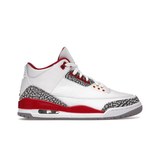 Jordan 3 Retro Cardinal Red - Image 1 - Only at www.BallersClubKickz.com - Air Jordan 3 Retro Cardinal Red combines classic style and modern appeal - white tumbled leather, signature Elephant Print overlays, cardinal red midsoles, Jumpman logo embroidery. Available Feb 2022.