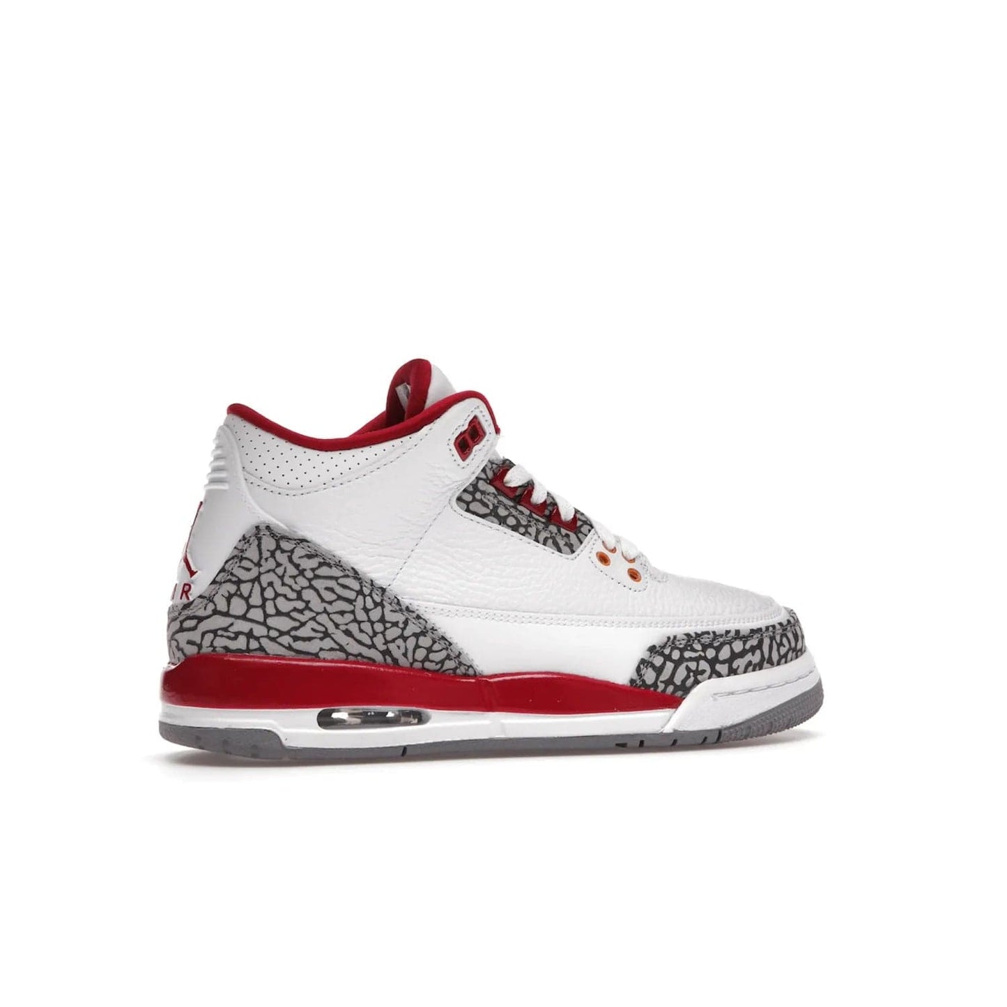 Jordan 3 Retro Cardinal (GS) - Image 35 - Only at www.BallersClubKickz.com - Shop the kid-sized Air Jordan 3 Retro Cardinal GS, released Feb 2022. White tumbled leather upper, light curry accenting, cement grey and classic red details throughout. Visible Air cushioning, midsole, and an eye-catching outsole. Show off your style with this fashionable streetwear silhouette.