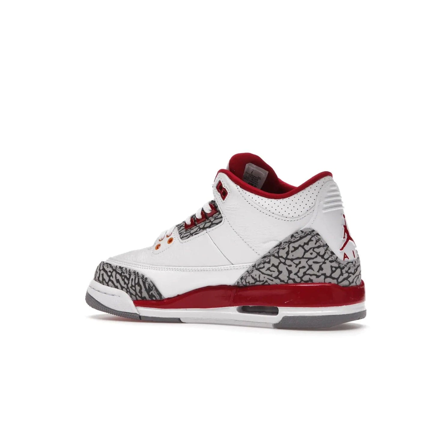 Jordan 3 Retro Cardinal (GS) - Image 22 - Only at www.BallersClubKickz.com - Shop the kid-sized Air Jordan 3 Retro Cardinal GS, released Feb 2022. White tumbled leather upper, light curry accenting, cement grey and classic red details throughout. Visible Air cushioning, midsole, and an eye-catching outsole. Show off your style with this fashionable streetwear silhouette.