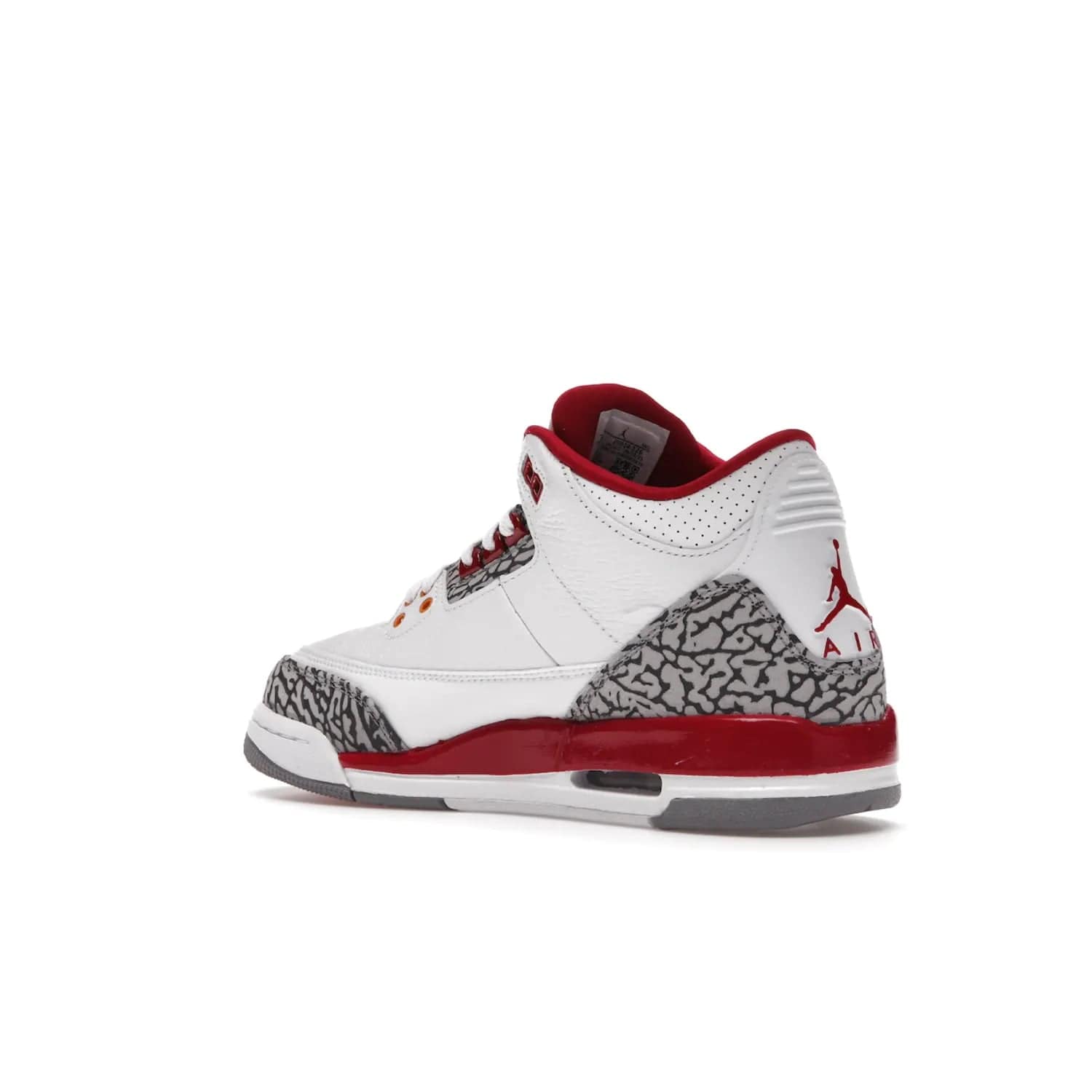 Jordan 3 Retro Cardinal (GS) - Image 23 - Only at www.BallersClubKickz.com - Shop the kid-sized Air Jordan 3 Retro Cardinal GS, released Feb 2022. White tumbled leather upper, light curry accenting, cement grey and classic red details throughout. Visible Air cushioning, midsole, and an eye-catching outsole. Show off your style with this fashionable streetwear silhouette.