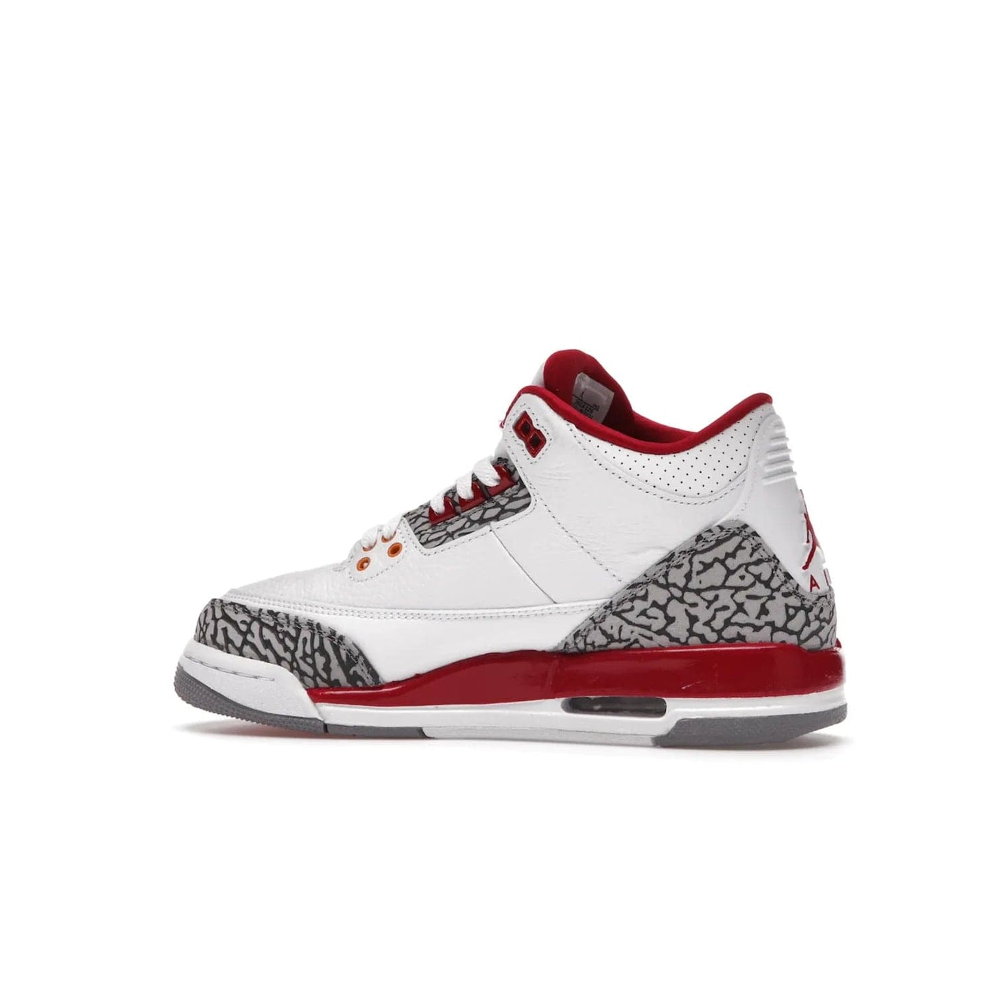 Jordan 3 Retro Cardinal (GS) - Image 21 - Only at www.BallersClubKickz.com - Shop the kid-sized Air Jordan 3 Retro Cardinal GS, released Feb 2022. White tumbled leather upper, light curry accenting, cement grey and classic red details throughout. Visible Air cushioning, midsole, and an eye-catching outsole. Show off your style with this fashionable streetwear silhouette.