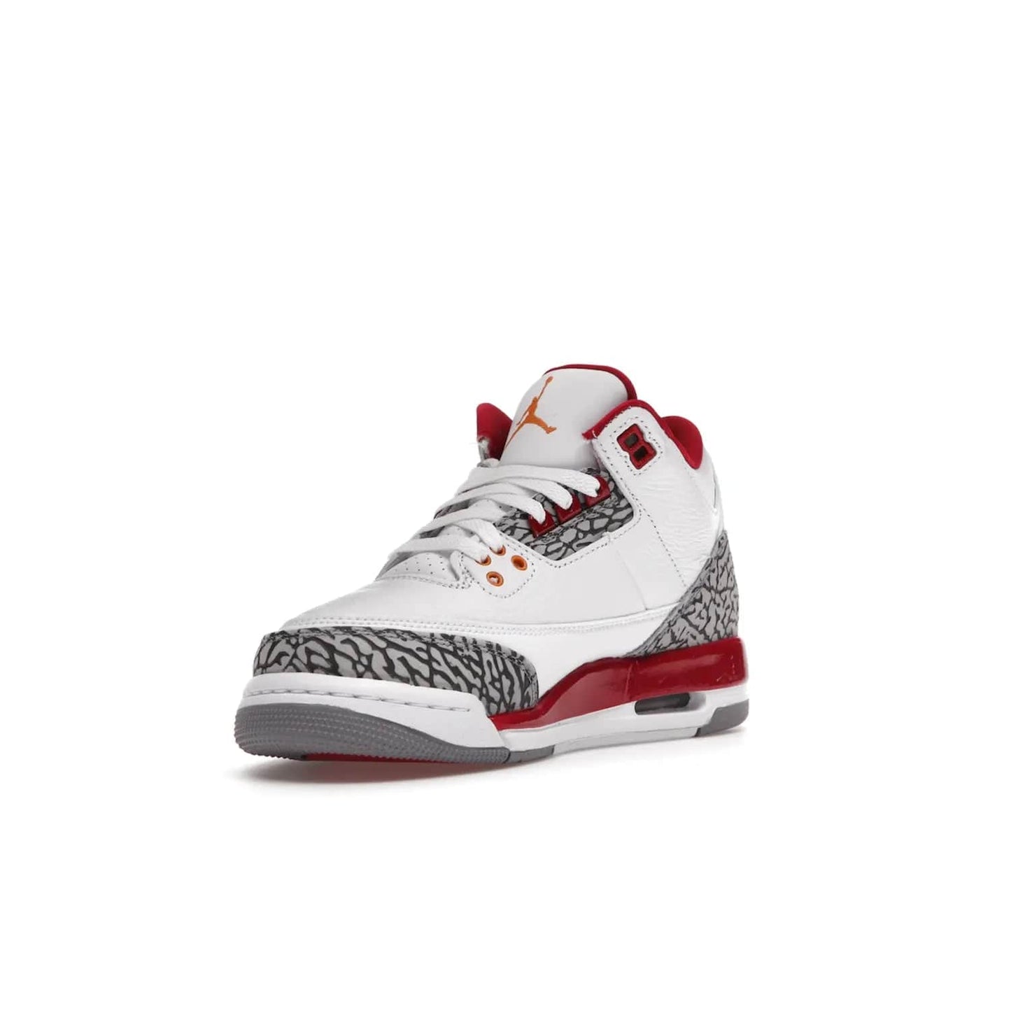 Jordan 3 Retro Cardinal (GS) - Image 14 - Only at www.BallersClubKickz.com - Shop the kid-sized Air Jordan 3 Retro Cardinal GS, released Feb 2022. White tumbled leather upper, light curry accenting, cement grey and classic red details throughout. Visible Air cushioning, midsole, and an eye-catching outsole. Show off your style with this fashionable streetwear silhouette.