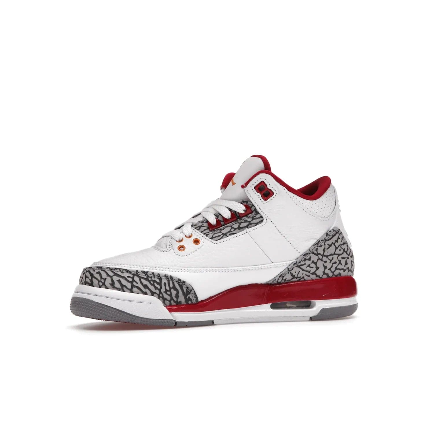 Jordan 3 Retro Cardinal (GS) - Image 17 - Only at www.BallersClubKickz.com - Shop the kid-sized Air Jordan 3 Retro Cardinal GS, released Feb 2022. White tumbled leather upper, light curry accenting, cement grey and classic red details throughout. Visible Air cushioning, midsole, and an eye-catching outsole. Show off your style with this fashionable streetwear silhouette.