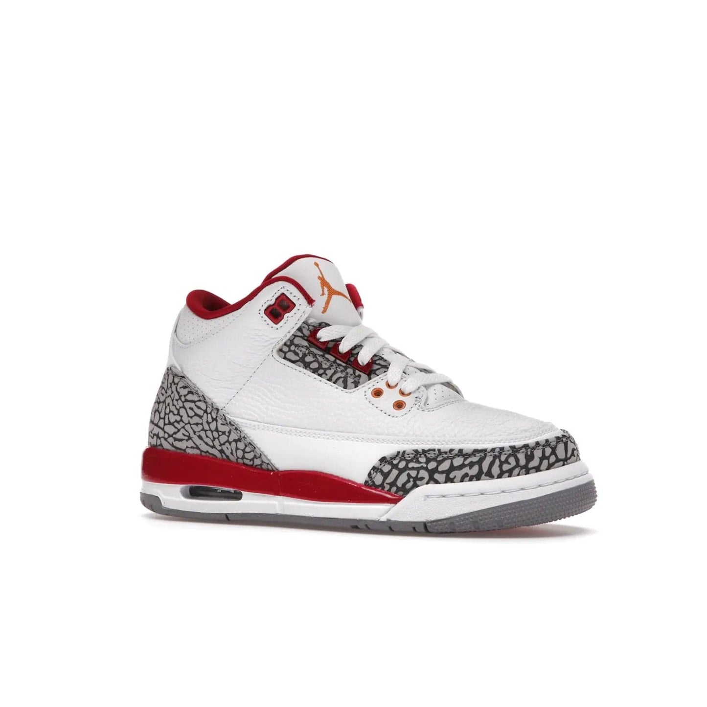 Jordan 3 Retro Cardinal (GS) - Image 4 - Only at www.BallersClubKickz.com - Shop the kid-sized Air Jordan 3 Retro Cardinal GS, released Feb 2022. White tumbled leather upper, light curry accenting, cement grey and classic red details throughout. Visible Air cushioning, midsole, and an eye-catching outsole. Show off your style with this fashionable streetwear silhouette.