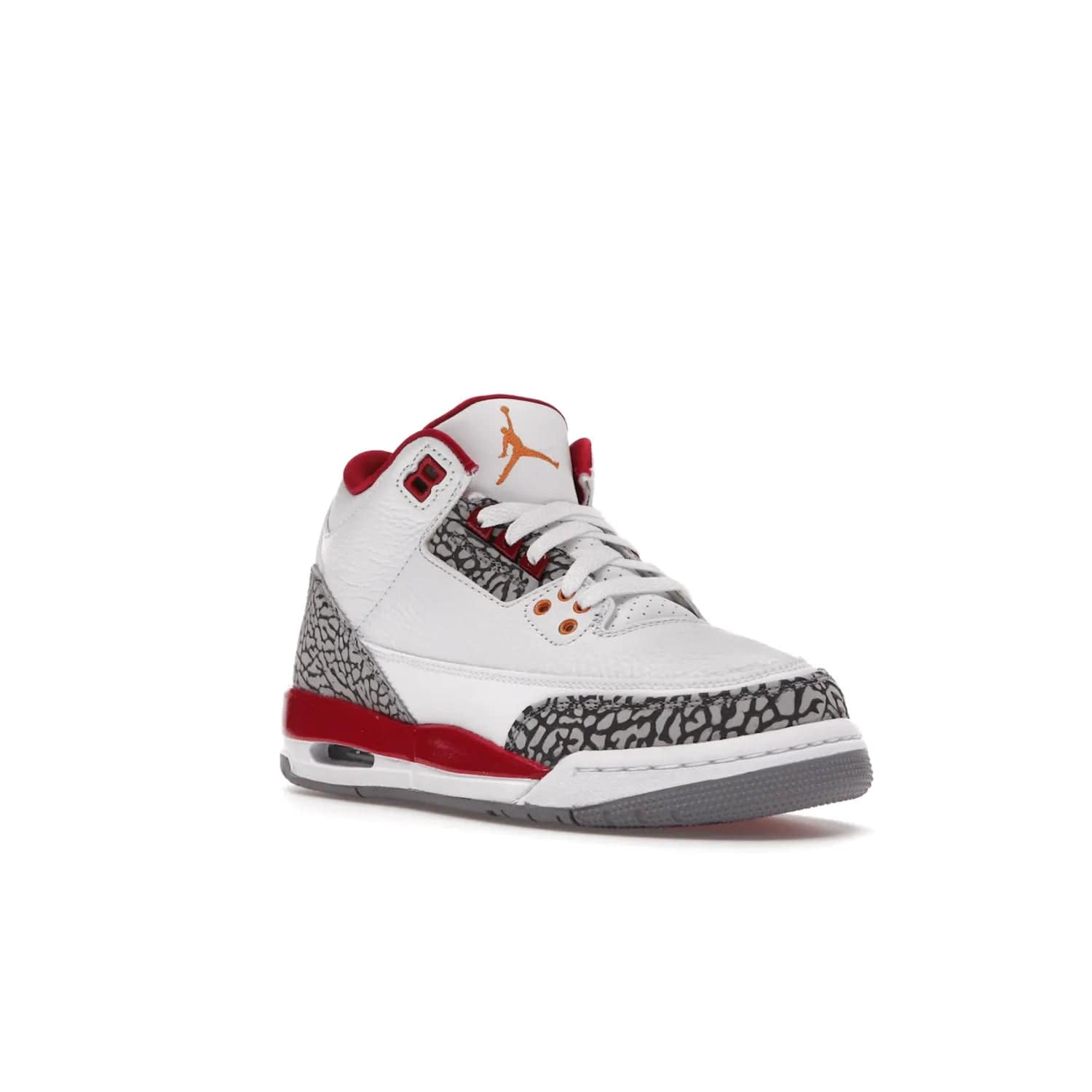 Jordan 3 Retro Cardinal (GS) - Image 6 - Only at www.BallersClubKickz.com - Shop the kid-sized Air Jordan 3 Retro Cardinal GS, released Feb 2022. White tumbled leather upper, light curry accenting, cement grey and classic red details throughout. Visible Air cushioning, midsole, and an eye-catching outsole. Show off your style with this fashionable streetwear silhouette.