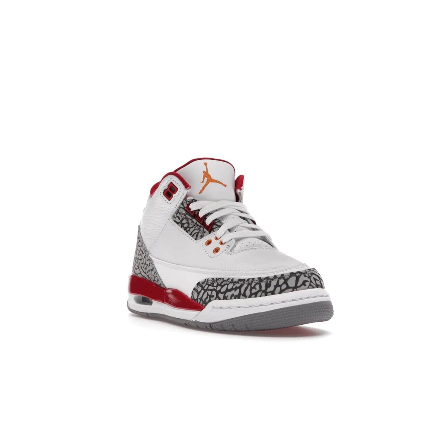 Jordan 3 Retro Cardinal (GS) - Image 7 - Only at www.BallersClubKickz.com - Shop the kid-sized Air Jordan 3 Retro Cardinal GS, released Feb 2022. White tumbled leather upper, light curry accenting, cement grey and classic red details throughout. Visible Air cushioning, midsole, and an eye-catching outsole. Show off your style with this fashionable streetwear silhouette.
