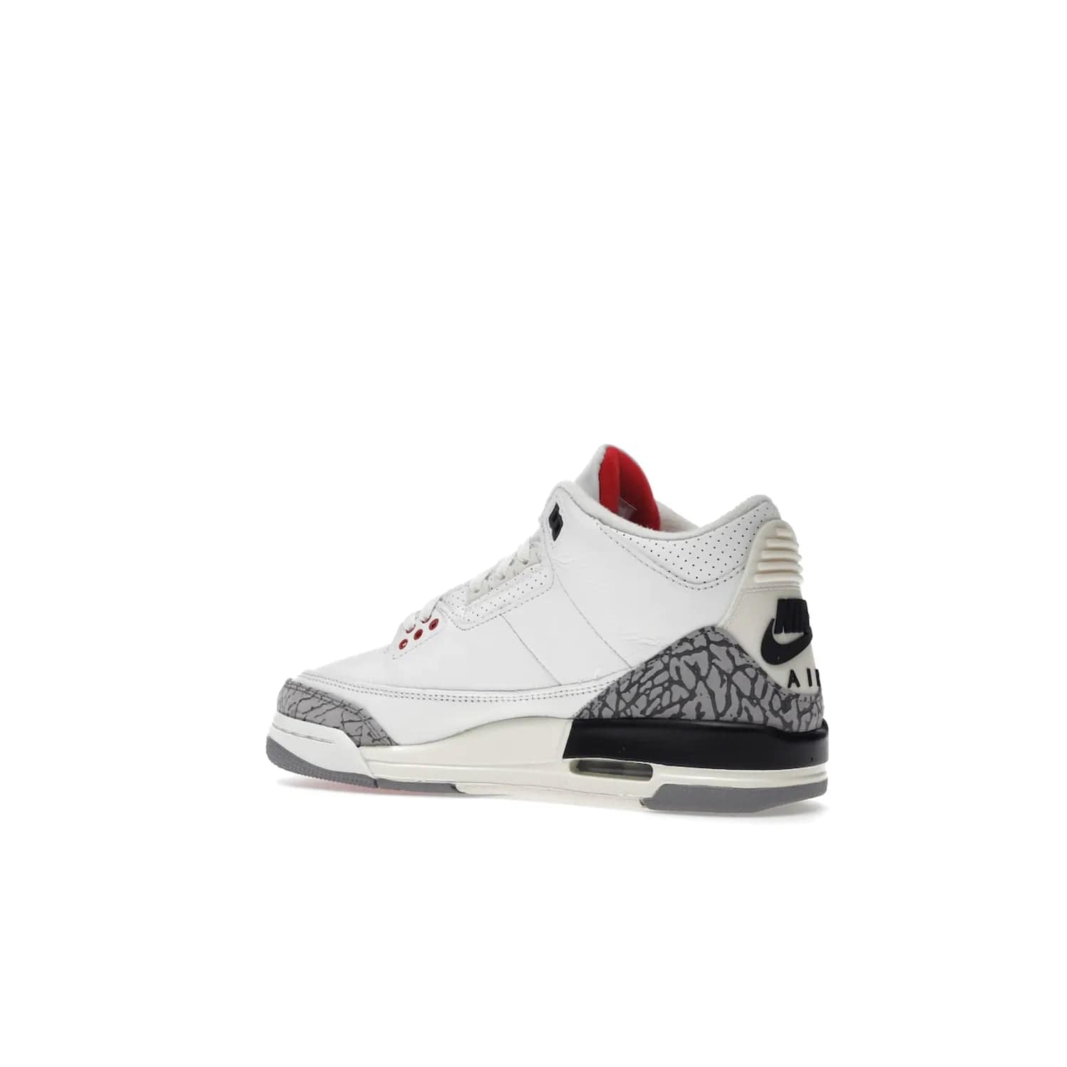 Jordan 3 Retro White Cement Reimagined (GS) - Image 22 - Only at www.BallersClubKickz.com - Grab the perfect blend of modern design and classic style with the Jordan 3 Retro White Cement Reimagined (GS). Features Summit White, Fire Red, Black, and Cement Grey colorway, iconic Jordan logo embroidered on the tongue, and “Nike Air” branding. Limited availability, get your pair before March 11th 2023.