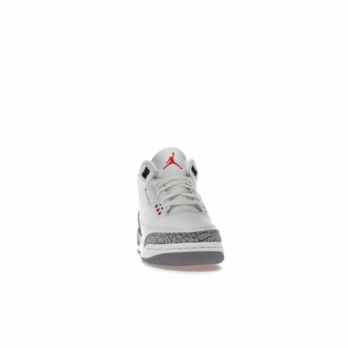Jordan 3 Retro White Cement Reimagined (GS) - Image 9 - Only at www.BallersClubKickz.com - Grab the perfect blend of modern design and classic style with the Jordan 3 Retro White Cement Reimagined (GS). Features Summit White, Fire Red, Black, and Cement Grey colorway, iconic Jordan logo embroidered on the tongue, and “Nike Air” branding. Limited availability, get your pair before March 11th 2023.