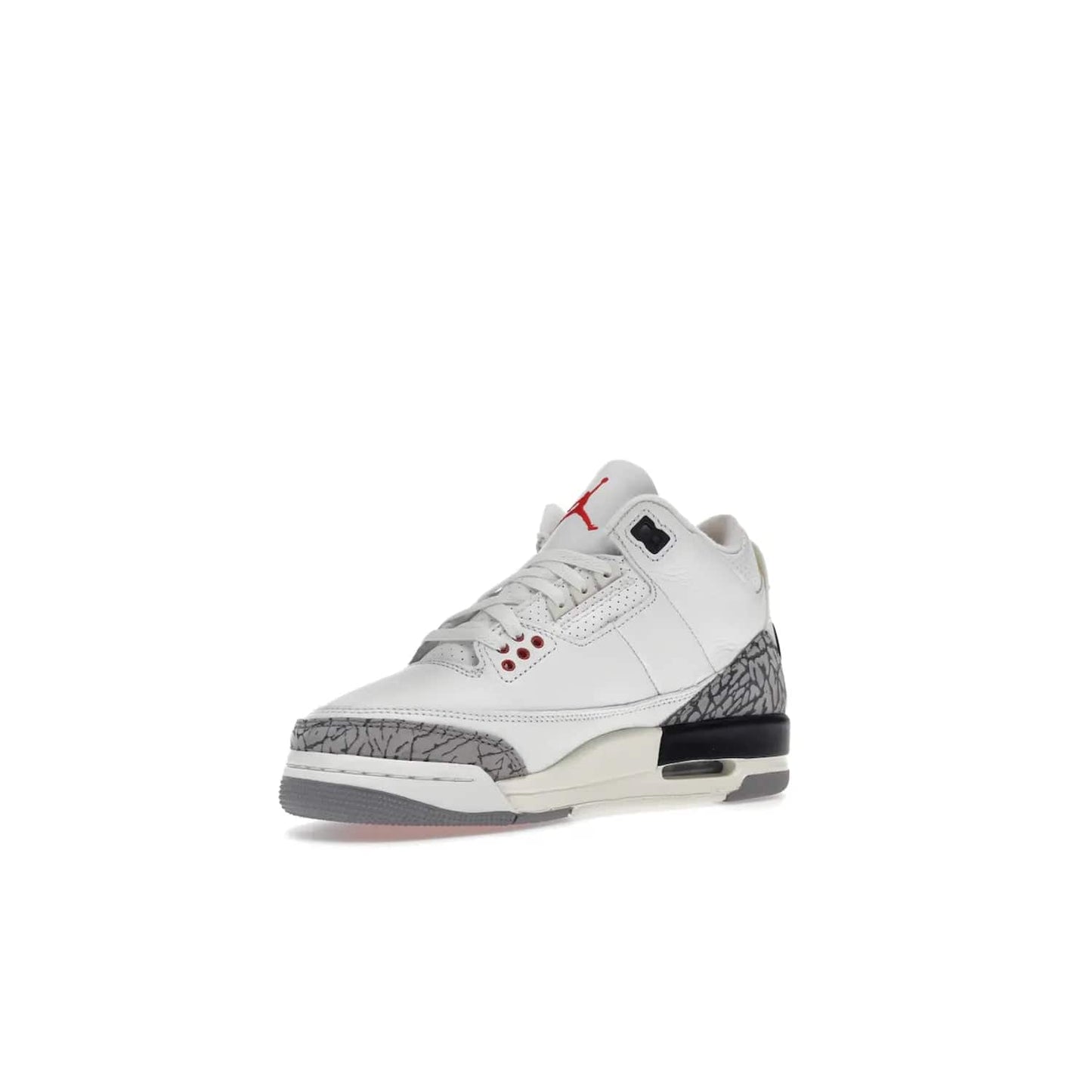 Jordan 3 Retro White Cement Reimagined (GS) - Image 15 - Only at www.BallersClubKickz.com - Grab the perfect blend of modern design and classic style with the Jordan 3 Retro White Cement Reimagined (GS). Features Summit White, Fire Red, Black, and Cement Grey colorway, iconic Jordan logo embroidered on the tongue, and “Nike Air” branding. Limited availability, get your pair before March 11th 2023.