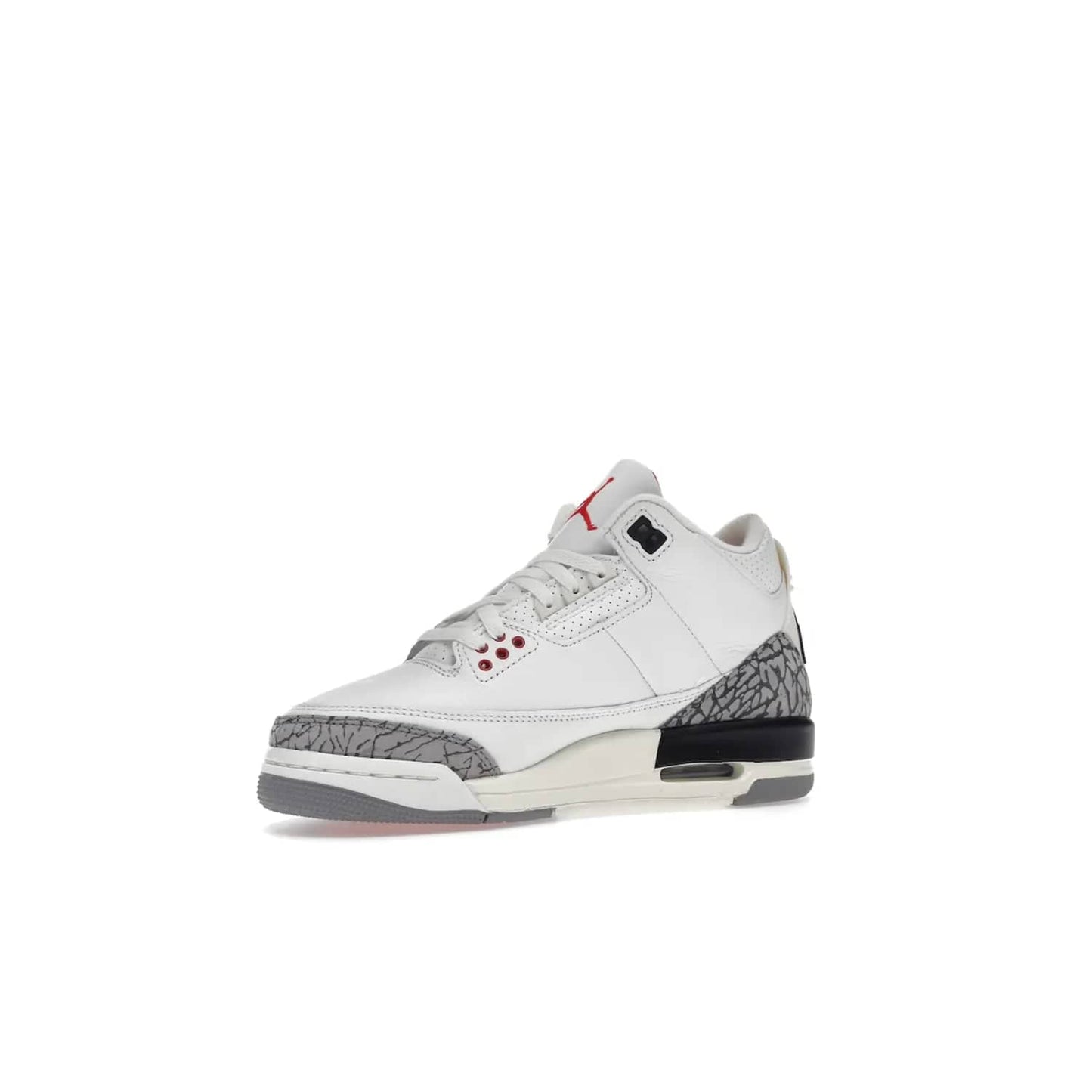 Jordan 3 Retro White Cement Reimagined (GS) - Image 16 - Only at www.BallersClubKickz.com - Grab the perfect blend of modern design and classic style with the Jordan 3 Retro White Cement Reimagined (GS). Features Summit White, Fire Red, Black, and Cement Grey colorway, iconic Jordan logo embroidered on the tongue, and “Nike Air” branding. Limited availability, get your pair before March 11th 2023.