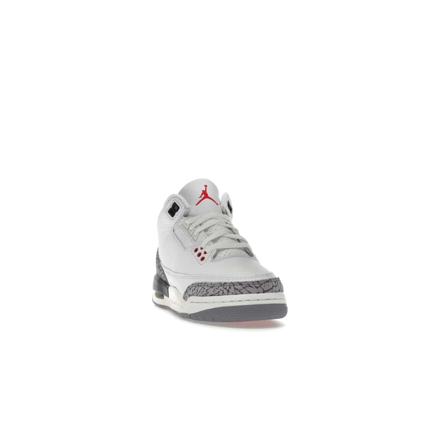 Jordan 3 Retro White Cement Reimagined (GS) - Image 8 - Only at www.BallersClubKickz.com - Grab the perfect blend of modern design and classic style with the Jordan 3 Retro White Cement Reimagined (GS). Features Summit White, Fire Red, Black, and Cement Grey colorway, iconic Jordan logo embroidered on the tongue, and “Nike Air” branding. Limited availability, get your pair before March 11th 2023.