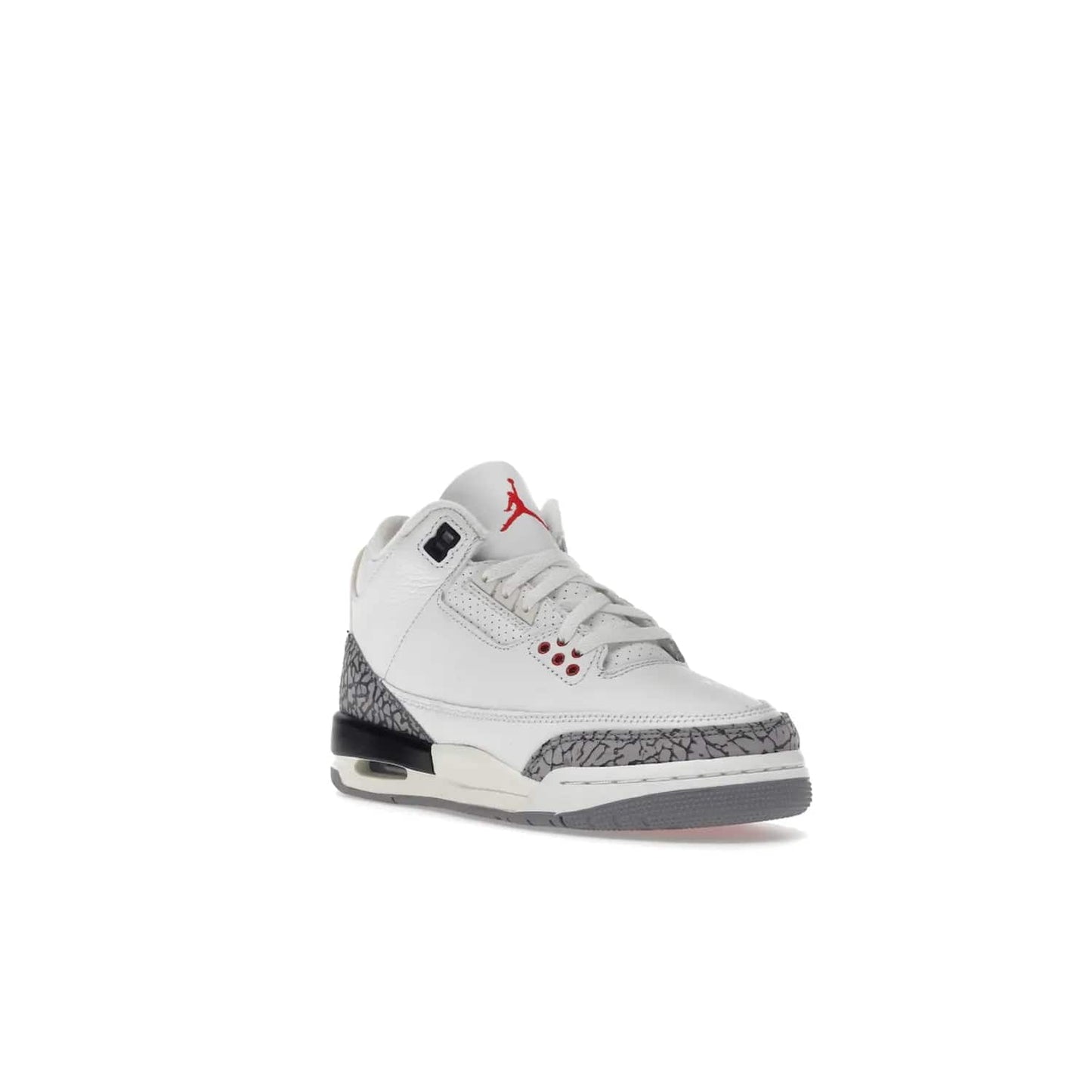 Jordan 3 Retro White Cement Reimagined (GS) - Image 6 - Only at www.BallersClubKickz.com - Grab the perfect blend of modern design and classic style with the Jordan 3 Retro White Cement Reimagined (GS). Features Summit White, Fire Red, Black, and Cement Grey colorway, iconic Jordan logo embroidered on the tongue, and “Nike Air” branding. Limited availability, get your pair before March 11th 2023.