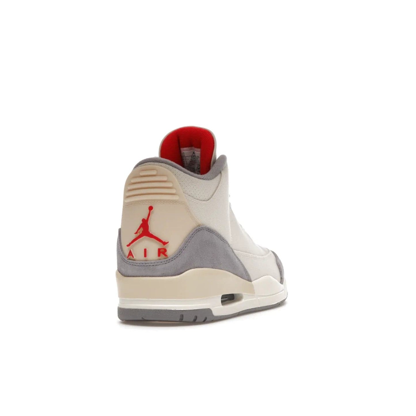Jordan 3 Retro Muslin - Image 30 - Only at www.BallersClubKickz.com - Eye-catching Air Jordan 3 Retro Muslin in a neutral palette of grey, cream, and red. Featuring canvas upper, suede overlays and white/grey Air Max sole. Available in March 2022.