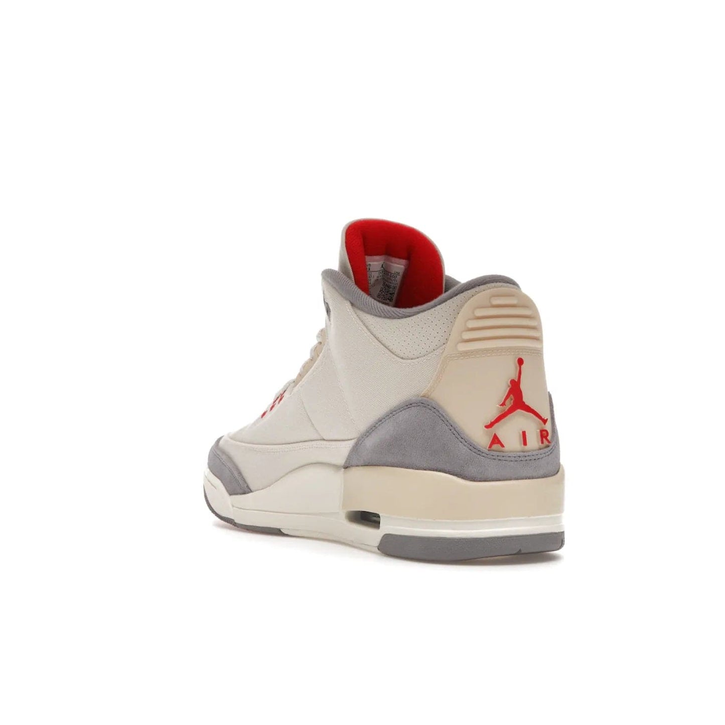 Jordan 3 Retro Muslin - Image 25 - Only at www.BallersClubKickz.com - Eye-catching Air Jordan 3 Retro Muslin in a neutral palette of grey, cream, and red. Featuring canvas upper, suede overlays and white/grey Air Max sole. Available in March 2022.