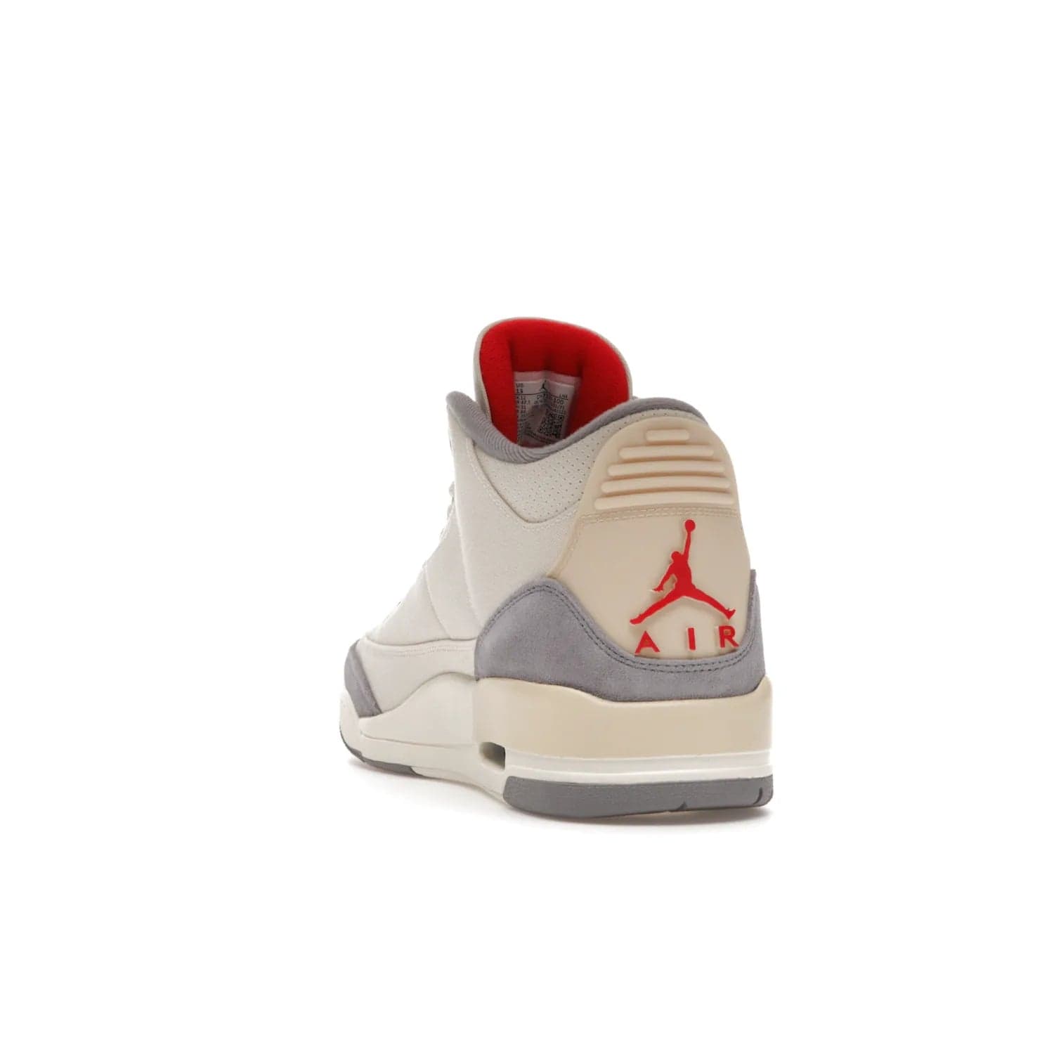Jordan 3 Retro Muslin - Image 26 - Only at www.BallersClubKickz.com - Eye-catching Air Jordan 3 Retro Muslin in a neutral palette of grey, cream, and red. Featuring canvas upper, suede overlays and white/grey Air Max sole. Available in March 2022.