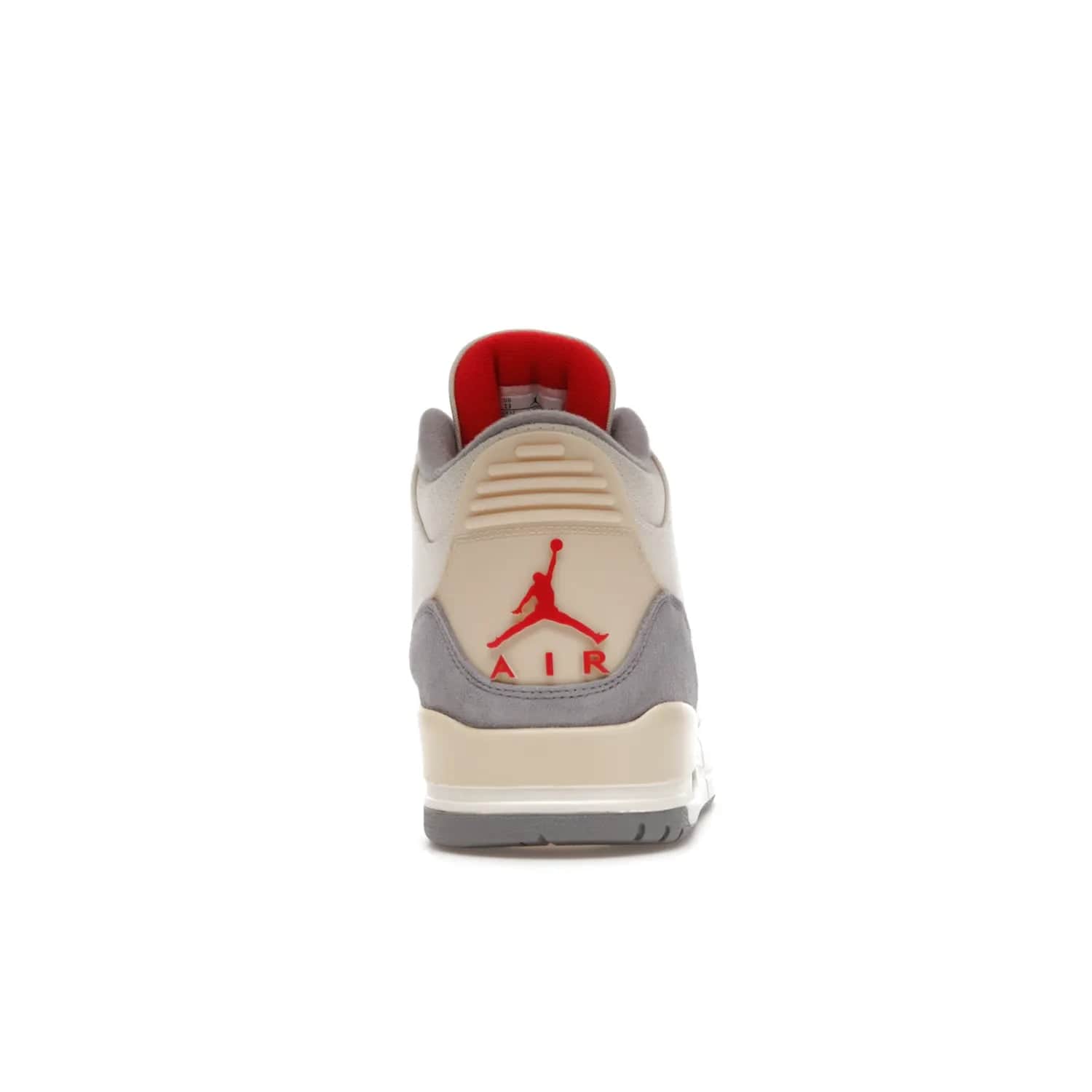 Jordan 3 Retro Muslin - Image 28 - Only at www.BallersClubKickz.com - Eye-catching Air Jordan 3 Retro Muslin in a neutral palette of grey, cream, and red. Featuring canvas upper, suede overlays and white/grey Air Max sole. Available in March 2022.