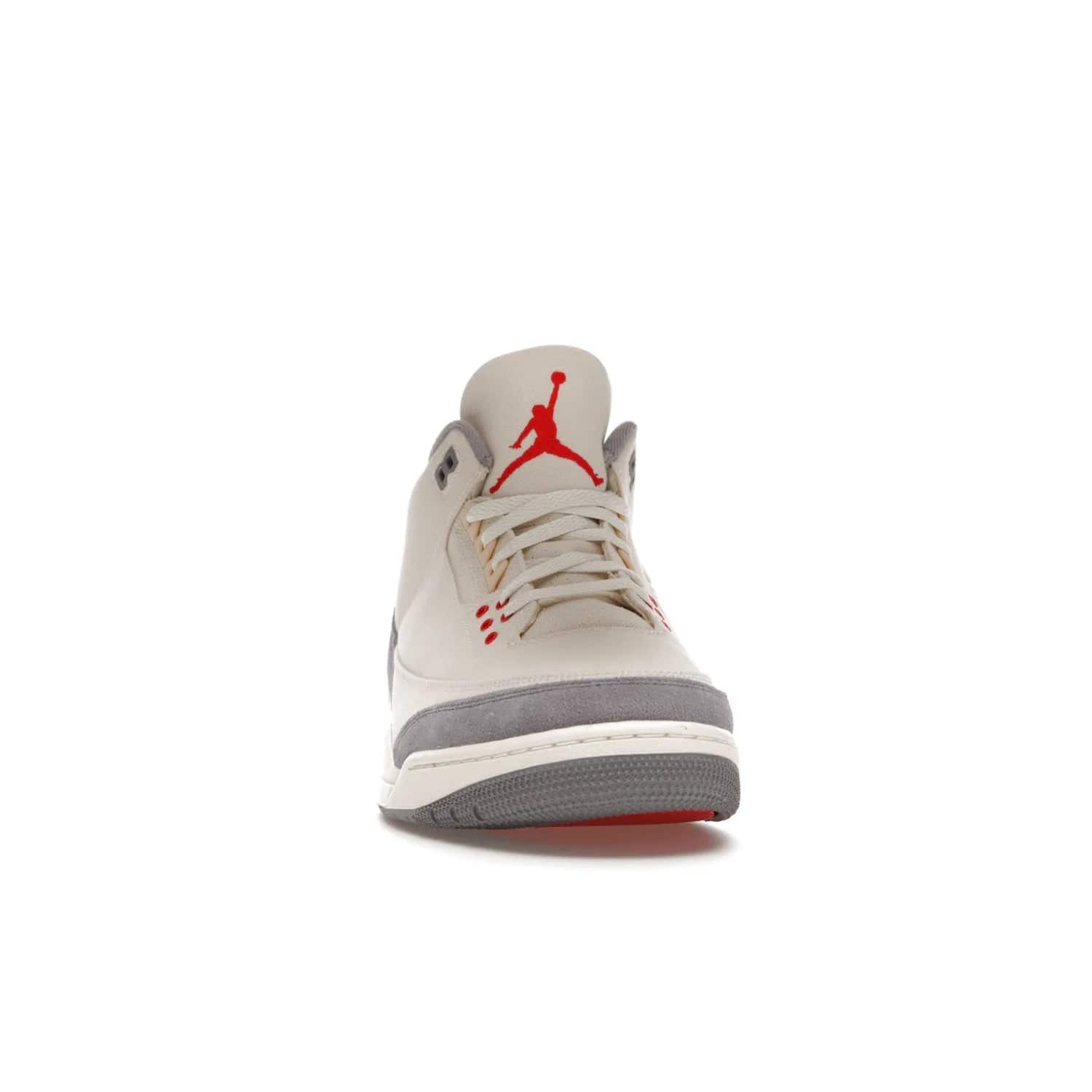 Jordan 3 Retro Muslin - Image 9 - Only at www.BallersClubKickz.com - Eye-catching Air Jordan 3 Retro Muslin in a neutral palette of grey, cream, and red. Featuring canvas upper, suede overlays and white/grey Air Max sole. Available in March 2022.