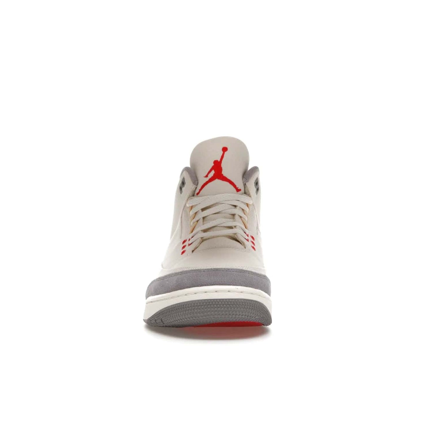 Jordan 3 Retro Muslin - Image 10 - Only at www.BallersClubKickz.com - Eye-catching Air Jordan 3 Retro Muslin in a neutral palette of grey, cream, and red. Featuring canvas upper, suede overlays and white/grey Air Max sole. Available in March 2022.