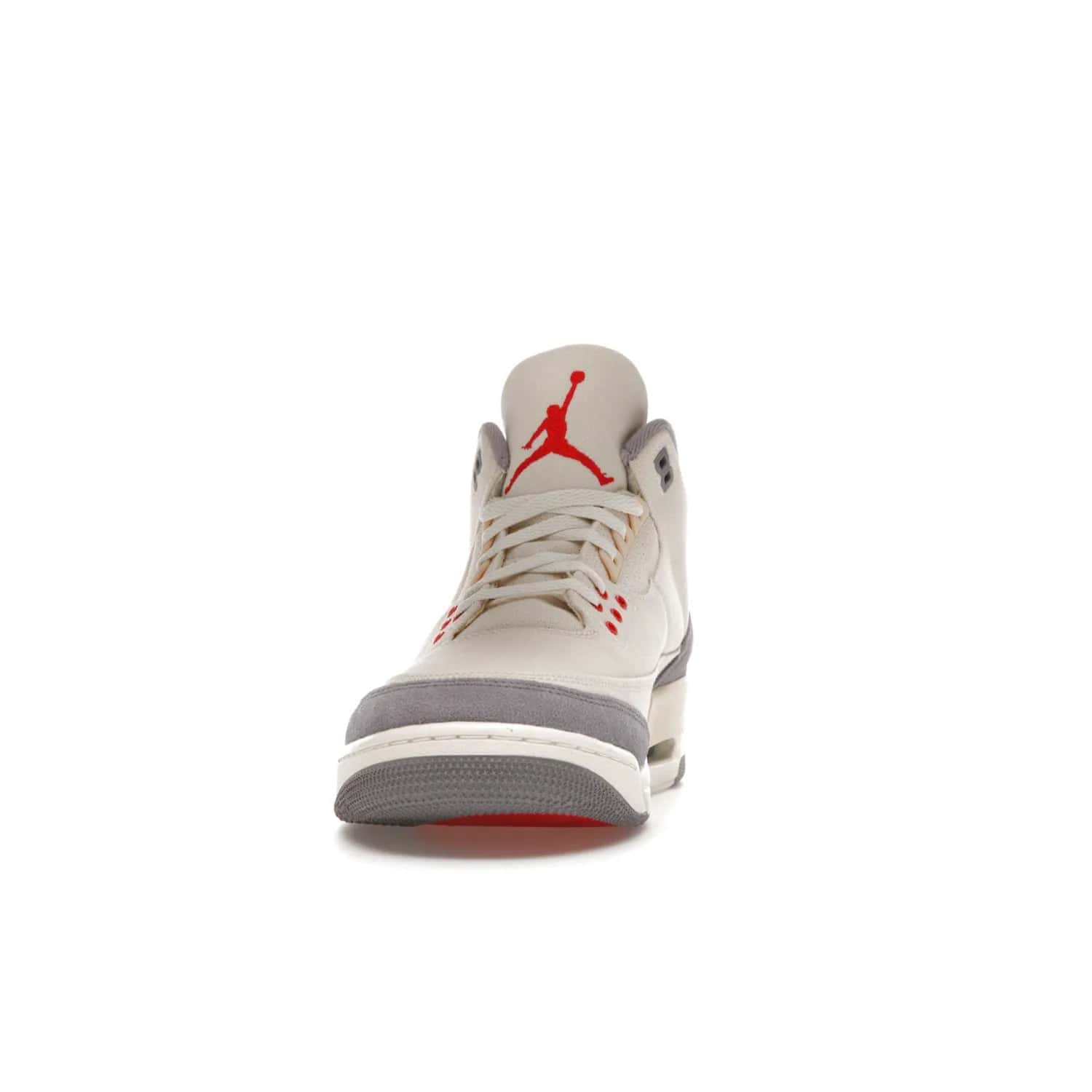 Jordan 3 Retro Muslin - Image 11 - Only at www.BallersClubKickz.com - Eye-catching Air Jordan 3 Retro Muslin in a neutral palette of grey, cream, and red. Featuring canvas upper, suede overlays and white/grey Air Max sole. Available in March 2022.