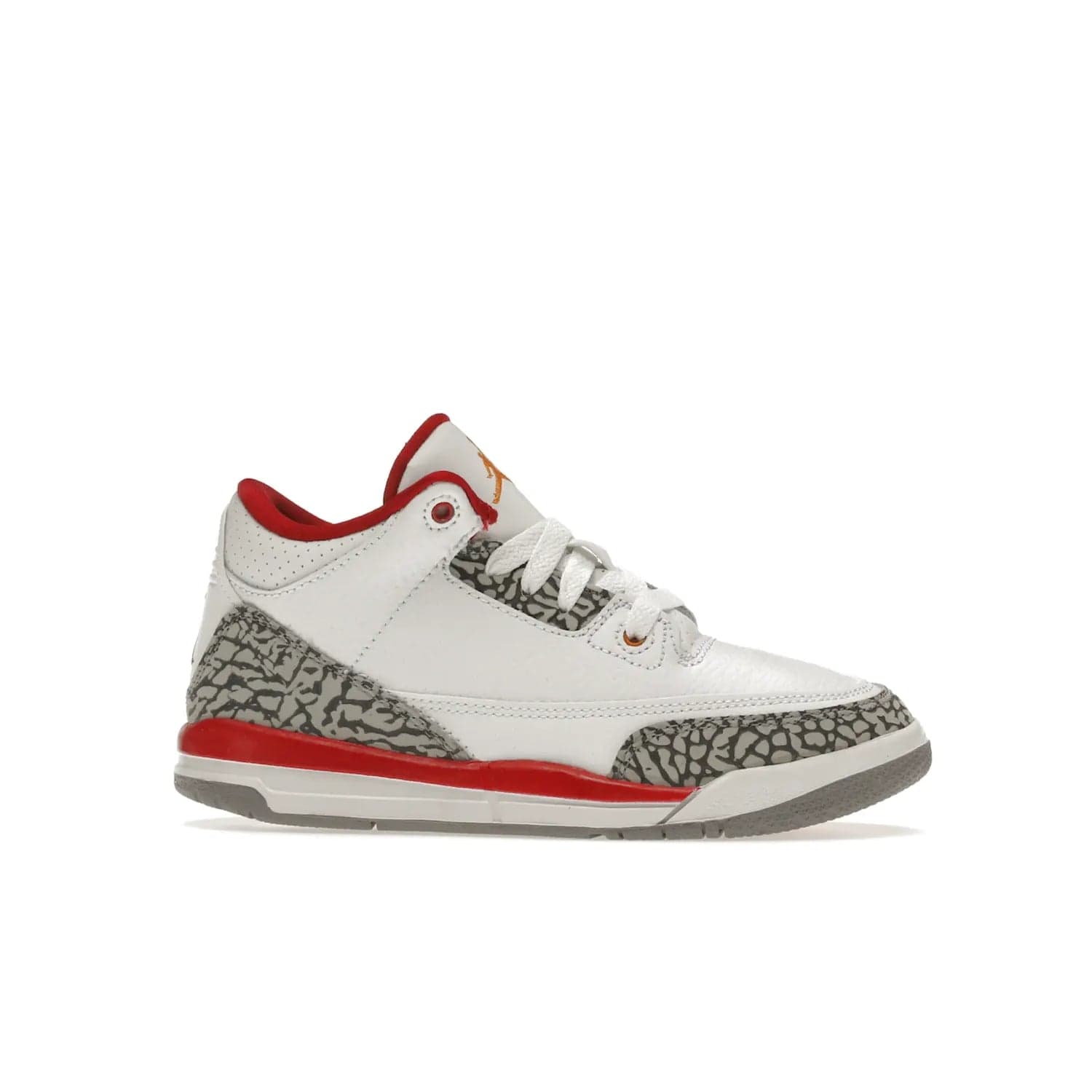 Jordan 3 Retro Cardinal (PS) - Image 2 - Only at www.BallersClubKickz.com - Add retro style to your sneaker collection with the Jordan 3 Retro Cardinal (PS). Featuring classic Jordan 3 details and colors of cardinal red, light curry, and cement grey. Available Feb. 2022.