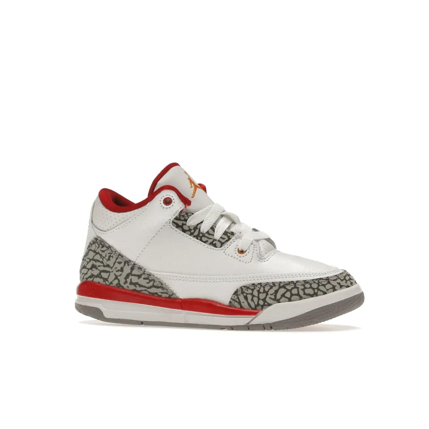 Jordan 3 Retro Cardinal (PS) - Image 3 - Only at www.BallersClubKickz.com - Add retro style to your sneaker collection with the Jordan 3 Retro Cardinal (PS). Featuring classic Jordan 3 details and colors of cardinal red, light curry, and cement grey. Available Feb. 2022.