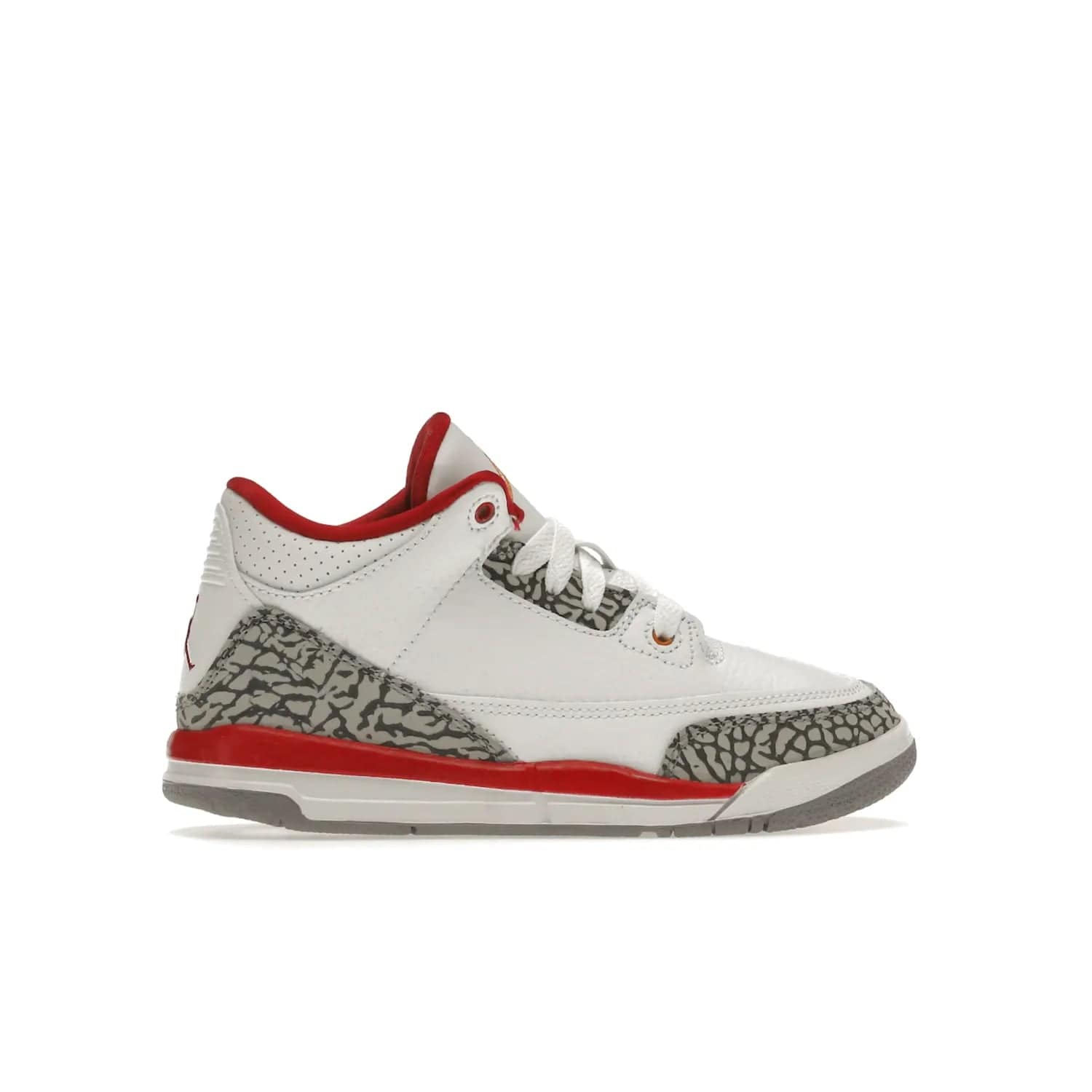 Jordan 3 Retro Cardinal (PS) - Image 36 - Only at www.BallersClubKickz.com - Add retro style to your sneaker collection with the Jordan 3 Retro Cardinal (PS). Featuring classic Jordan 3 details and colors of cardinal red, light curry, and cement grey. Available Feb. 2022.