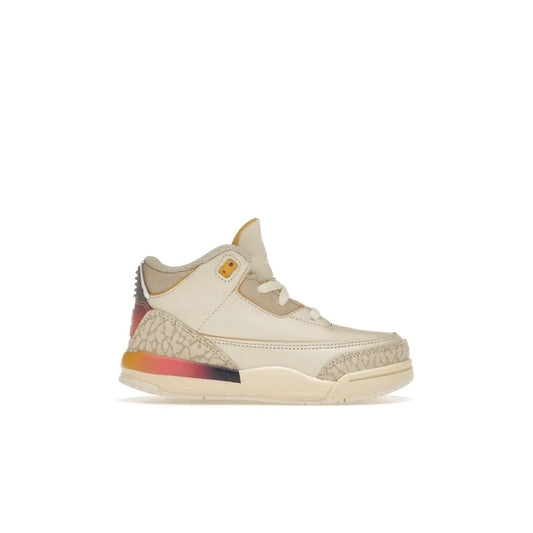 Jordan 3 Retro SP J Balvin Medellín Sunset (TD) - Image 1 - Only at www.BallersClubKickz.com - Celebrate Afro-Colombian reggaeton superstar J Balvin with the Jordan 3 Retro SP J Balvin Medellín Sunset (TD). Releasing in September 2023, the shoe features a multi-colored upper and midsole, and an artistic design for a major statement.