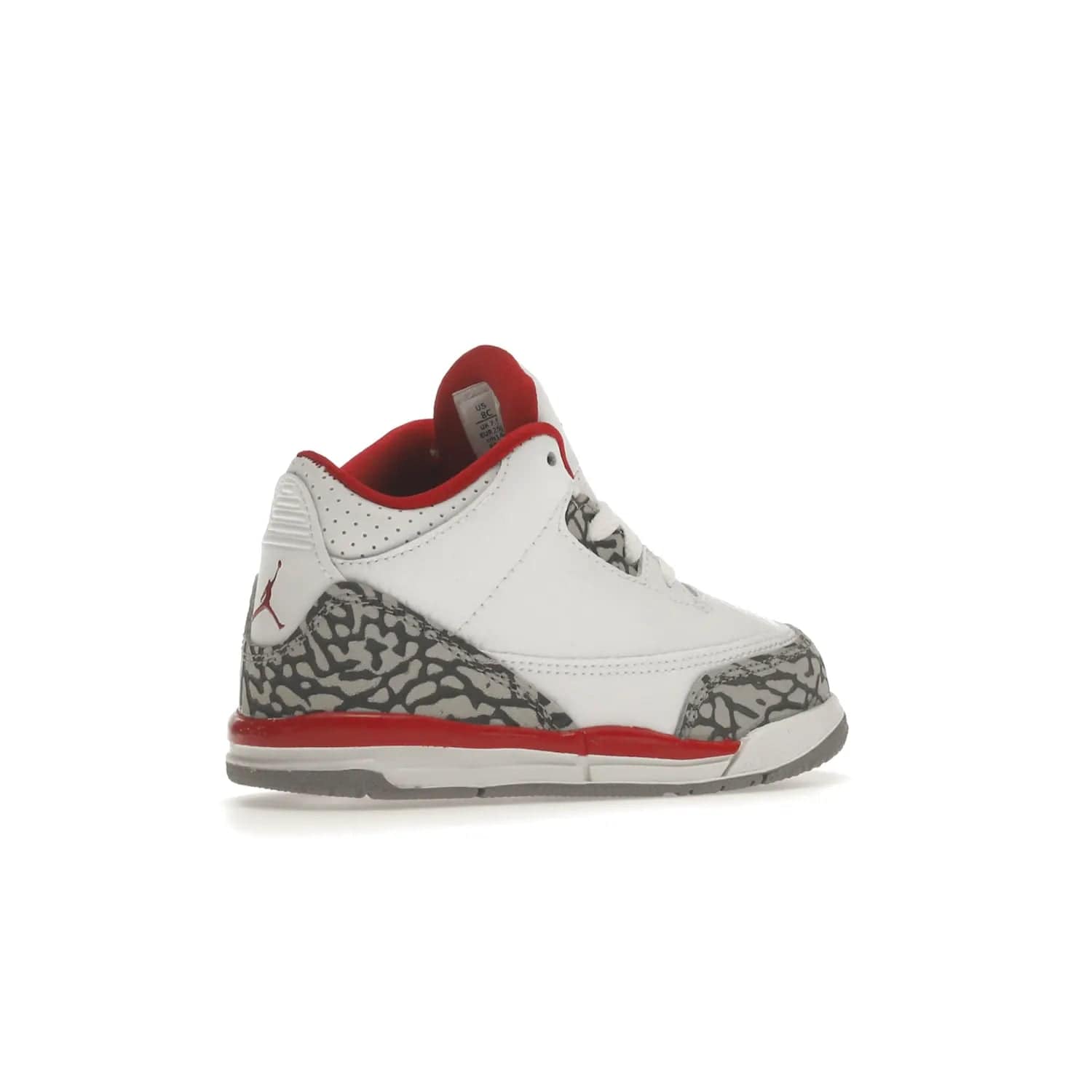 Jordan 3 Retro Cardinal (TD) - Image 34 - Only at www.BallersClubKickz.com - Stylish Air Jordan 3 Retro Cardinal (Toddler) features pebbled leather & smooth leather combo, white, light curry, red & grey print, iconic AJ logo & midsole, & black & yellow patches. Perfect for stylish toddlers.