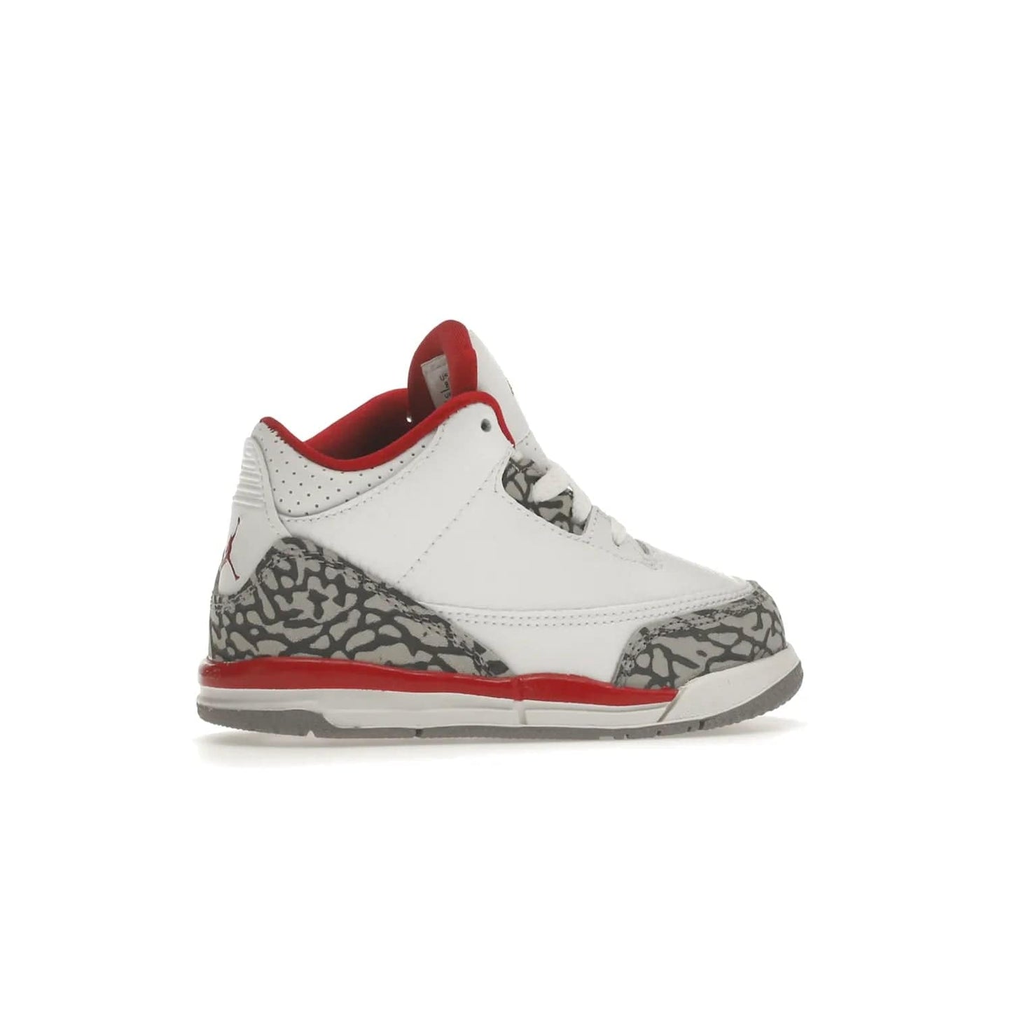 Jordan 3 Retro Cardinal (TD) - Image 35 - Only at www.BallersClubKickz.com - Stylish Air Jordan 3 Retro Cardinal (Toddler) features pebbled leather & smooth leather combo, white, light curry, red & grey print, iconic AJ logo & midsole, & black & yellow patches. Perfect for stylish toddlers.