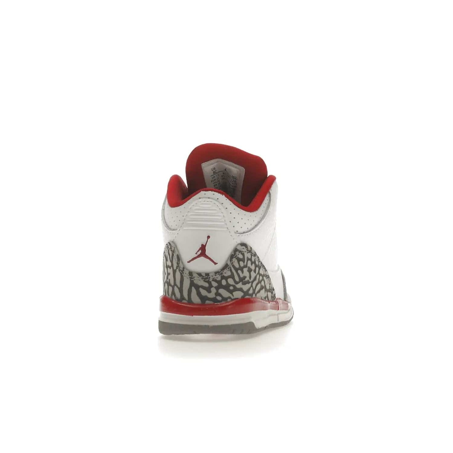 Jordan 3 Retro Cardinal (TD) - Image 29 - Only at www.BallersClubKickz.com - Stylish Air Jordan 3 Retro Cardinal (Toddler) features pebbled leather & smooth leather combo, white, light curry, red & grey print, iconic AJ logo & midsole, & black & yellow patches. Perfect for stylish toddlers.