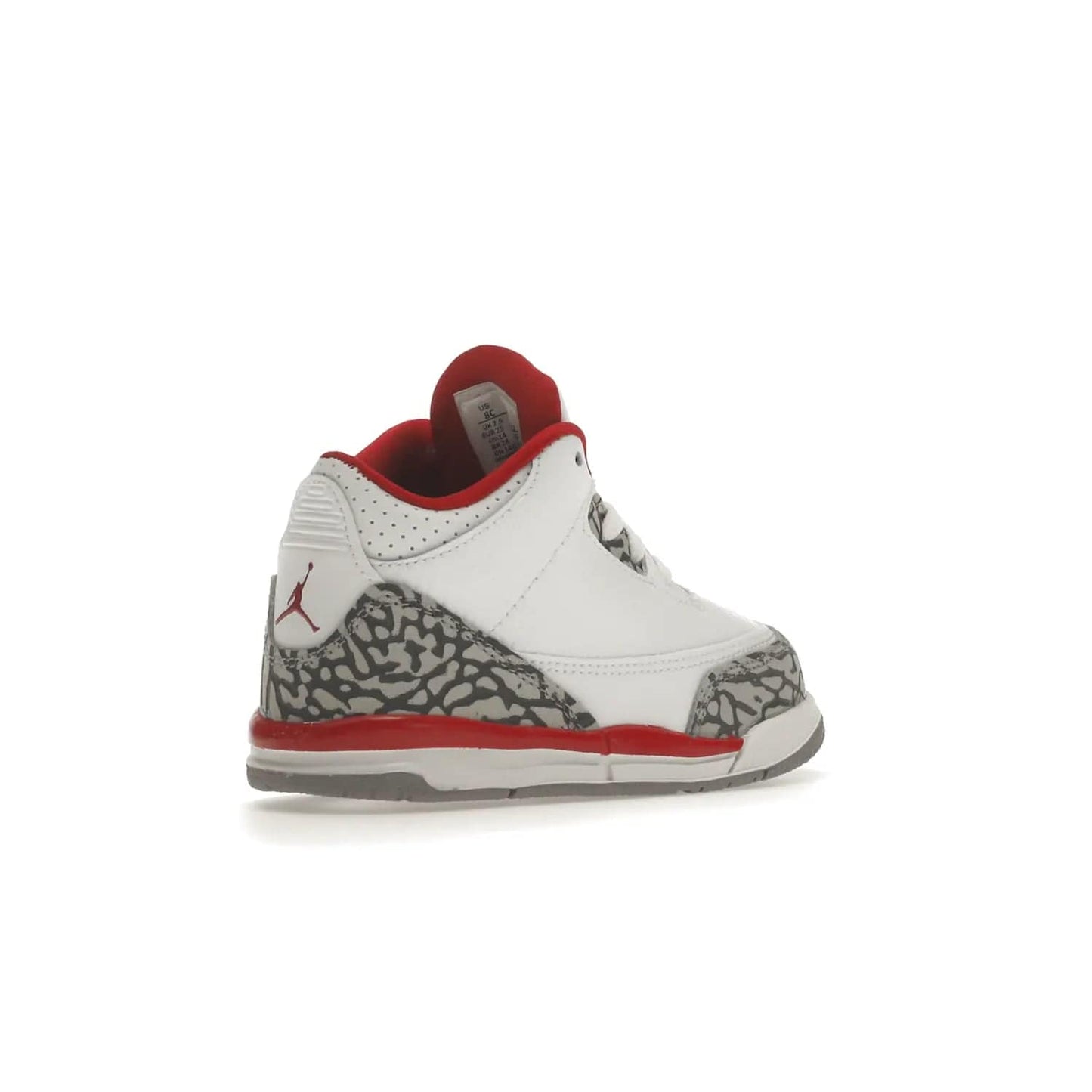 Jordan 3 Retro Cardinal (TD) - Image 33 - Only at www.BallersClubKickz.com - Stylish Air Jordan 3 Retro Cardinal (Toddler) features pebbled leather & smooth leather combo, white, light curry, red & grey print, iconic AJ logo & midsole, & black & yellow patches. Perfect for stylish toddlers.