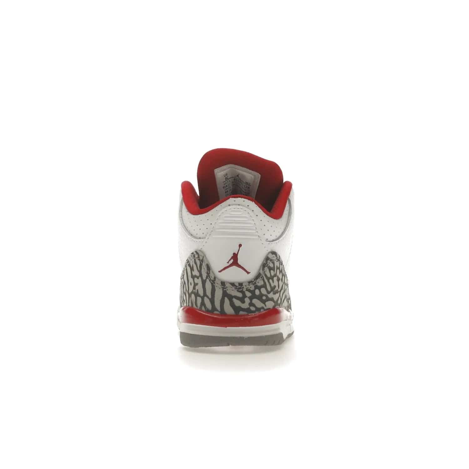 Jordan 3 Retro Cardinal (TD) - Image 28 - Only at www.BallersClubKickz.com - Stylish Air Jordan 3 Retro Cardinal (Toddler) features pebbled leather & smooth leather combo, white, light curry, red & grey print, iconic AJ logo & midsole, & black & yellow patches. Perfect for stylish toddlers.