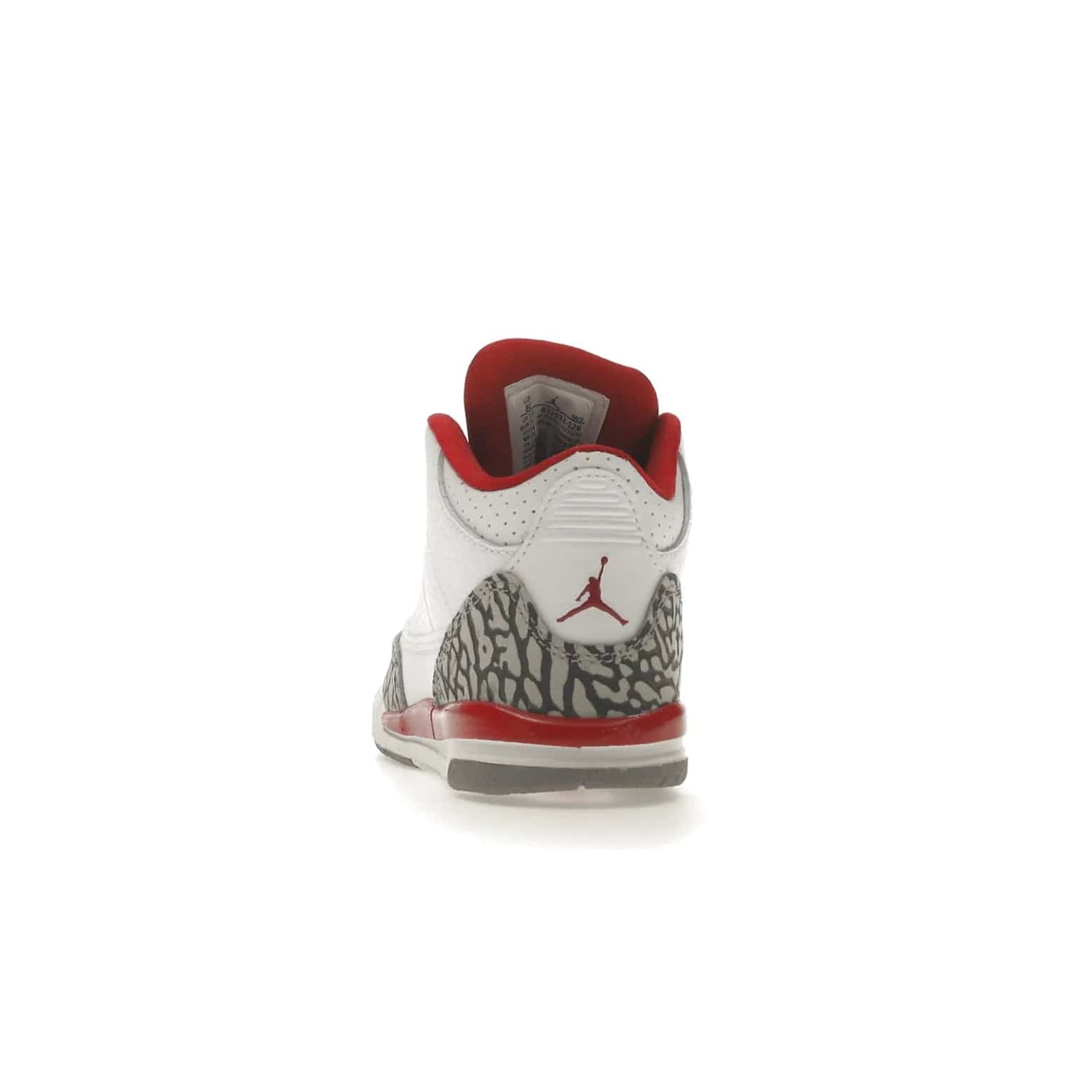 Jordan 3 Retro Cardinal (TD) - Image 27 - Only at www.BallersClubKickz.com - Stylish Air Jordan 3 Retro Cardinal (Toddler) features pebbled leather & smooth leather combo, white, light curry, red & grey print, iconic AJ logo & midsole, & black & yellow patches. Perfect for stylish toddlers.