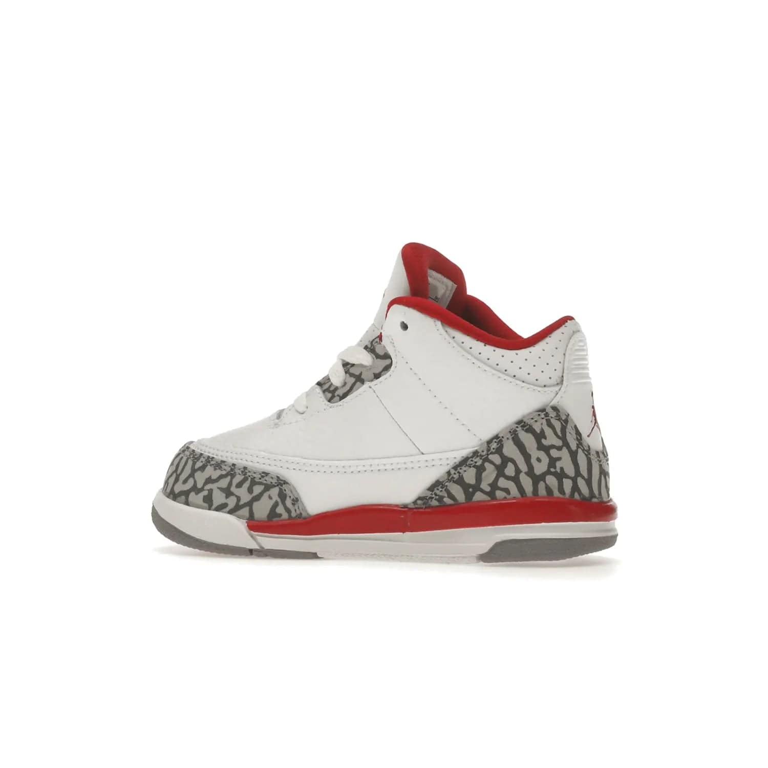 Jordan 3 Retro Cardinal (TD) - Image 21 - Only at www.BallersClubKickz.com - Stylish Air Jordan 3 Retro Cardinal (Toddler) features pebbled leather & smooth leather combo, white, light curry, red & grey print, iconic AJ logo & midsole, & black & yellow patches. Perfect for stylish toddlers.