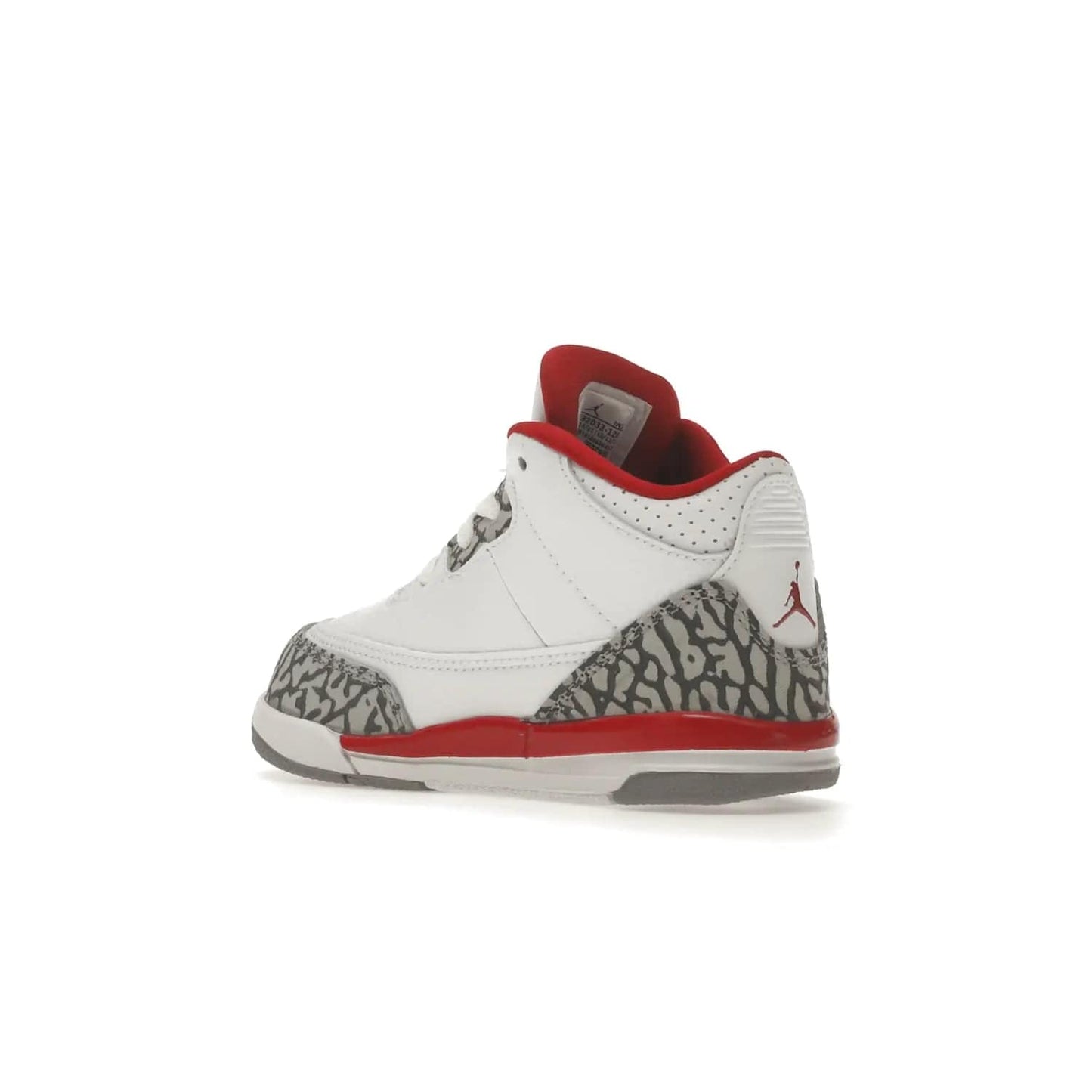 Jordan 3 Retro Cardinal (TD) - Image 23 - Only at www.BallersClubKickz.com - Stylish Air Jordan 3 Retro Cardinal (Toddler) features pebbled leather & smooth leather combo, white, light curry, red & grey print, iconic AJ logo & midsole, & black & yellow patches. Perfect for stylish toddlers.