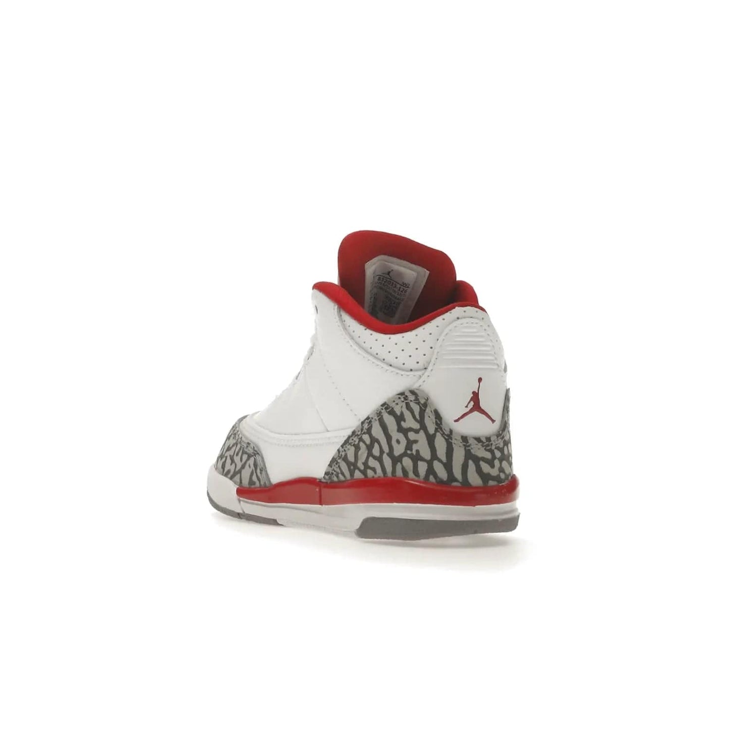 Jordan 3 Retro Cardinal (TD) - Image 25 - Only at www.BallersClubKickz.com - Stylish Air Jordan 3 Retro Cardinal (Toddler) features pebbled leather & smooth leather combo, white, light curry, red & grey print, iconic AJ logo & midsole, & black & yellow patches. Perfect for stylish toddlers.