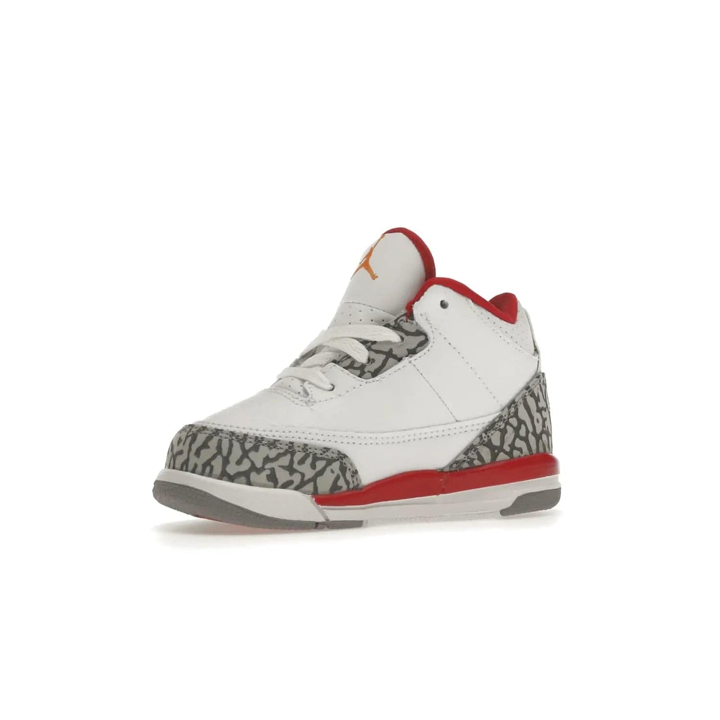 Jordan 3 Retro Cardinal (TD) - Image 16 - Only at www.BallersClubKickz.com - Stylish Air Jordan 3 Retro Cardinal (Toddler) features pebbled leather & smooth leather combo, white, light curry, red & grey print, iconic AJ logo & midsole, & black & yellow patches. Perfect for stylish toddlers.