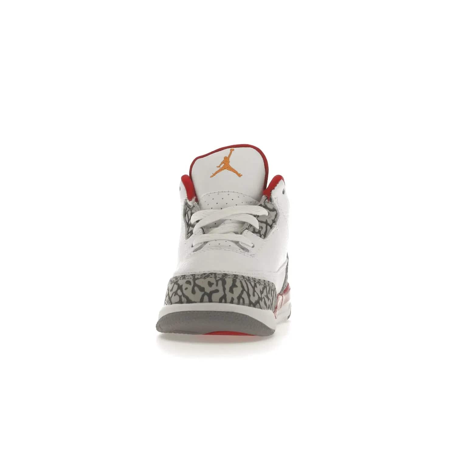 Jordan 3 Retro Cardinal (TD) - Image 11 - Only at www.BallersClubKickz.com - Stylish Air Jordan 3 Retro Cardinal (Toddler) features pebbled leather & smooth leather combo, white, light curry, red & grey print, iconic AJ logo & midsole, & black & yellow patches. Perfect for stylish toddlers.