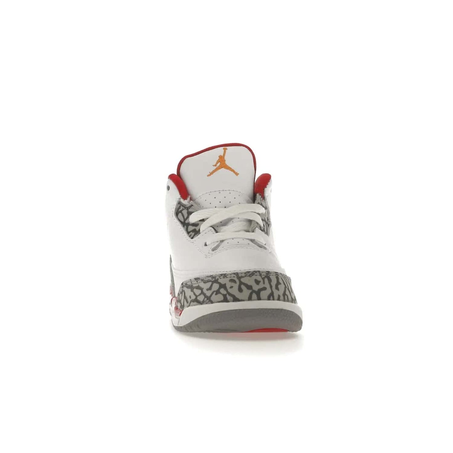 Jordan 3 Retro Cardinal (TD) - Image 9 - Only at www.BallersClubKickz.com - Stylish Air Jordan 3 Retro Cardinal (Toddler) features pebbled leather & smooth leather combo, white, light curry, red & grey print, iconic AJ logo & midsole, & black & yellow patches. Perfect for stylish toddlers.