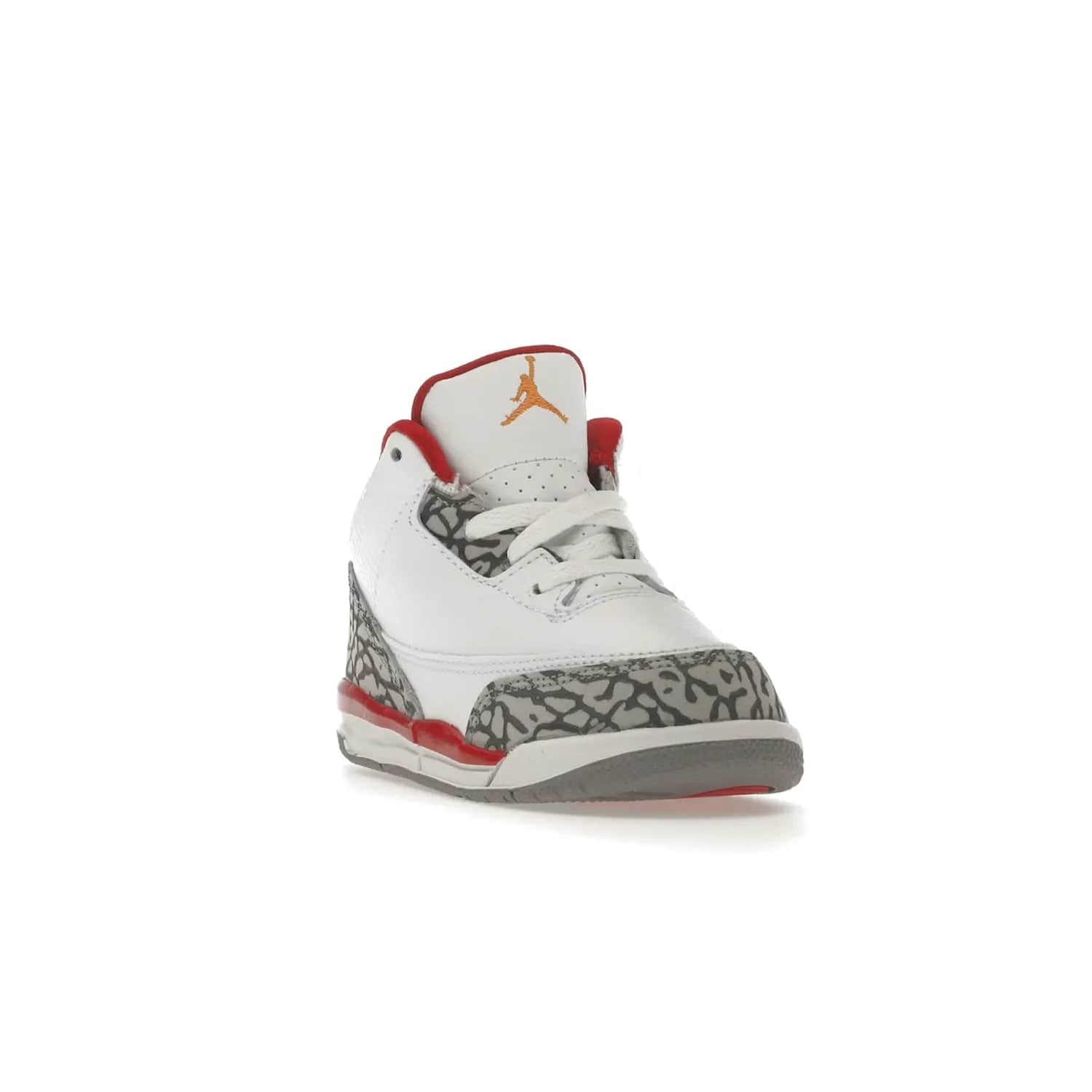 Jordan 3 Retro Cardinal (TD) - Image 7 - Only at www.BallersClubKickz.com - Stylish Air Jordan 3 Retro Cardinal (Toddler) features pebbled leather & smooth leather combo, white, light curry, red & grey print, iconic AJ logo & midsole, & black & yellow patches. Perfect for stylish toddlers.