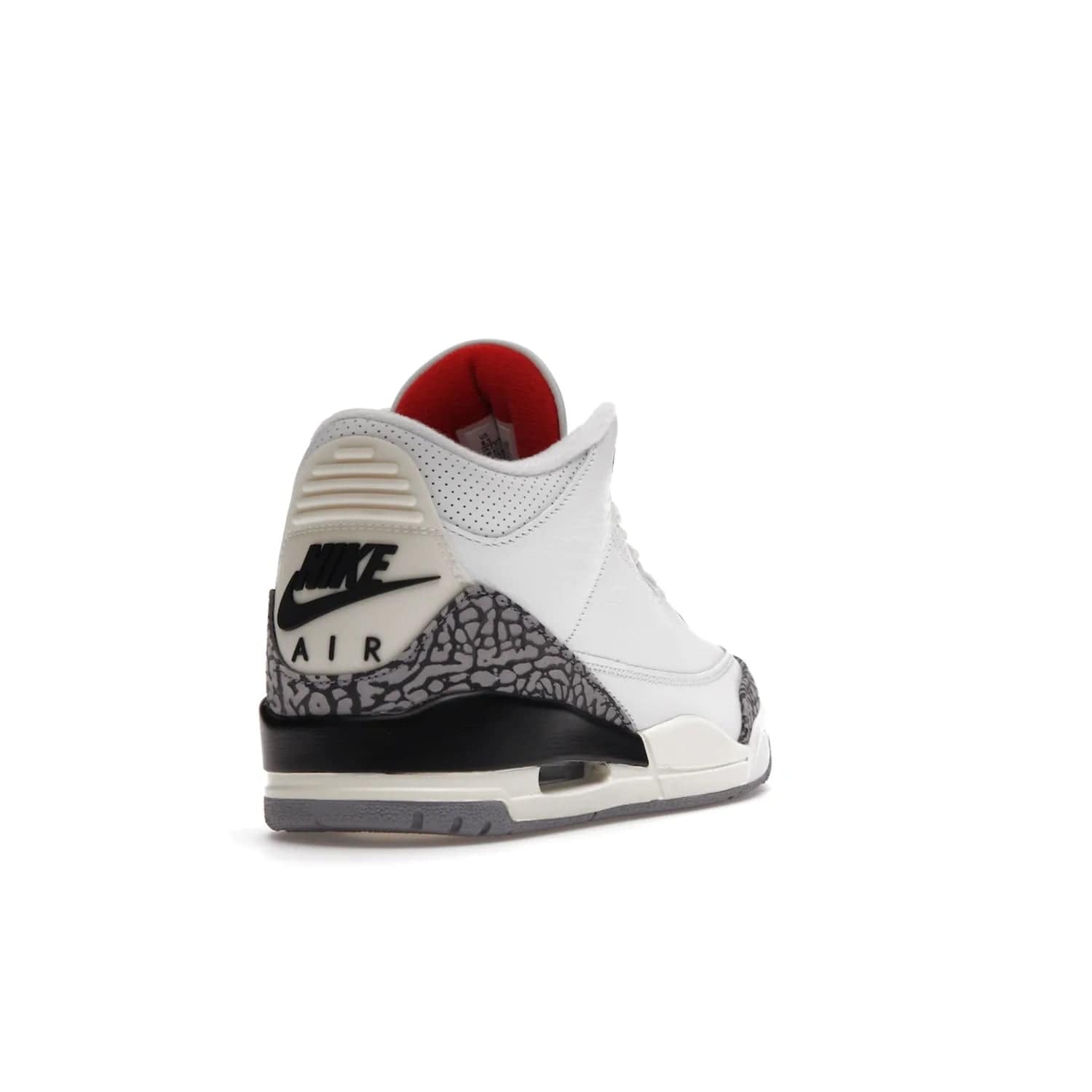 Jordan 3 Retro White Cement Reimagined - Image 31 - Only at www.BallersClubKickz.com - The Reimagined Air Jordan 3 Retro in a Summit White/Fire Red/Black/Cement Grey colorway is launching on March 11, 2023. Featuring a white leather upper, off-white midsoles and heel tabs, this vintage-look sneaker is a must-have.