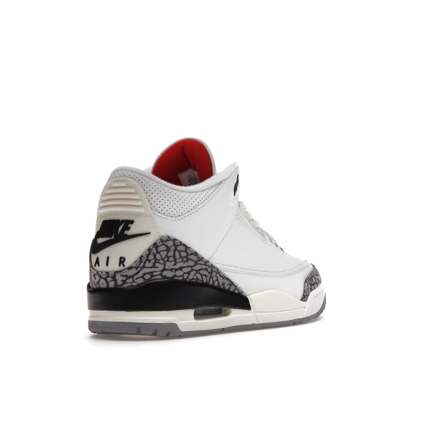 Jordan 3 Retro White Cement Reimagined - Image 32 - Only at www.BallersClubKickz.com - The Reimagined Air Jordan 3 Retro in a Summit White/Fire Red/Black/Cement Grey colorway is launching on March 11, 2023. Featuring a white leather upper, off-white midsoles and heel tabs, this vintage-look sneaker is a must-have.