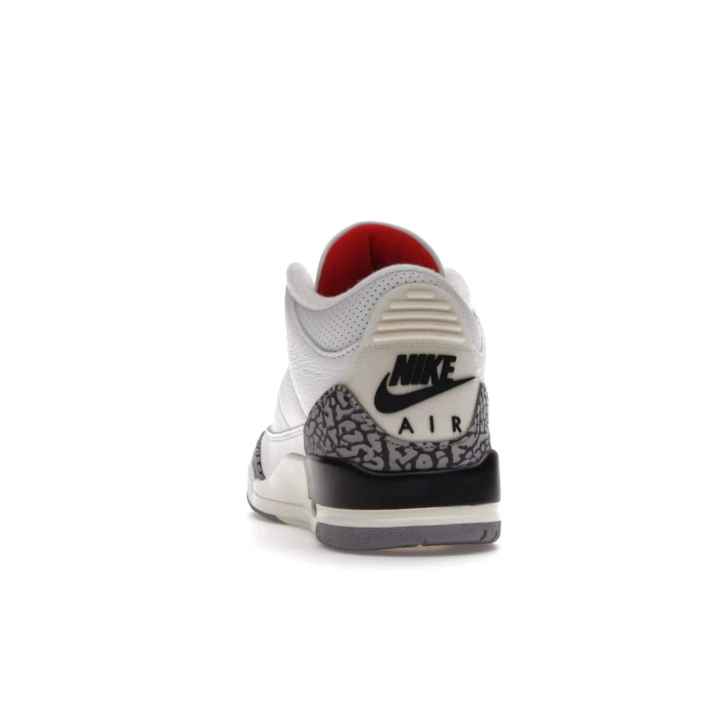 Jordan 3 Retro White Cement Reimagined - Image 27 - Only at www.BallersClubKickz.com - The Reimagined Air Jordan 3 Retro in a Summit White/Fire Red/Black/Cement Grey colorway is launching on March 11, 2023. Featuring a white leather upper, off-white midsoles and heel tabs, this vintage-look sneaker is a must-have.