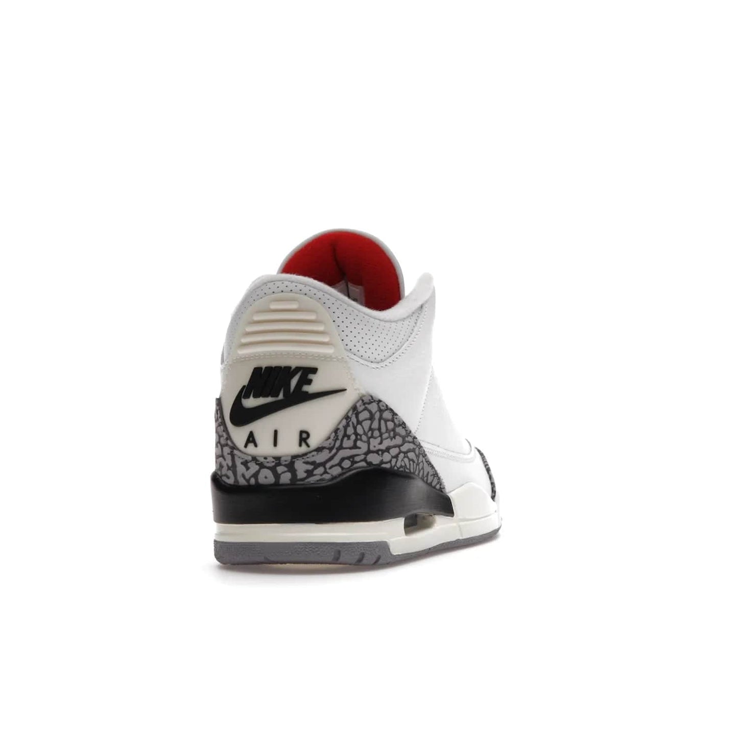 Jordan 3 Retro White Cement Reimagined - Image 30 - Only at www.BallersClubKickz.com - The Reimagined Air Jordan 3 Retro in a Summit White/Fire Red/Black/Cement Grey colorway is launching on March 11, 2023. Featuring a white leather upper, off-white midsoles and heel tabs, this vintage-look sneaker is a must-have.