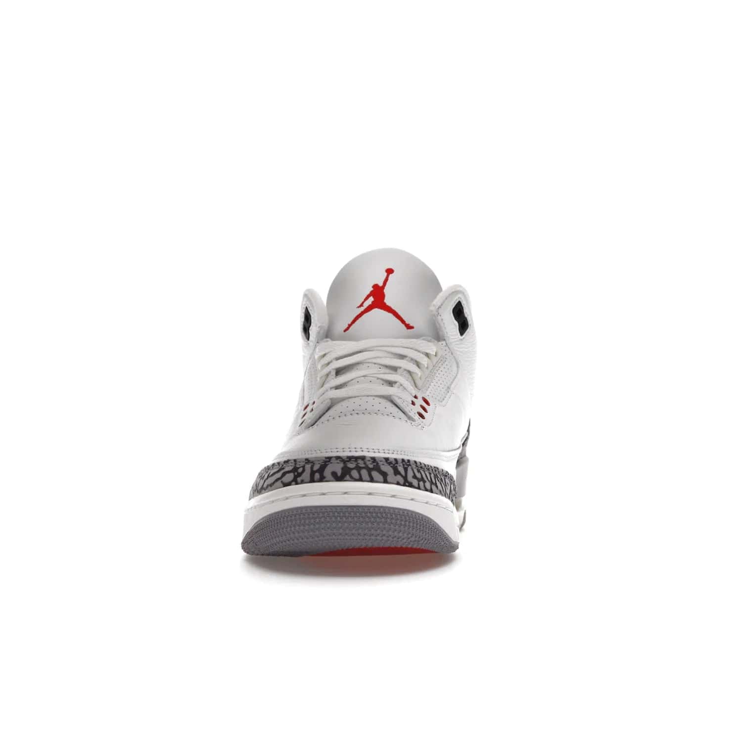 Jordan 3 Retro White Cement Reimagined - Image 11 - Only at www.BallersClubKickz.com - The Reimagined Air Jordan 3 Retro in a Summit White/Fire Red/Black/Cement Grey colorway is launching on March 11, 2023. Featuring a white leather upper, off-white midsoles and heel tabs, this vintage-look sneaker is a must-have.